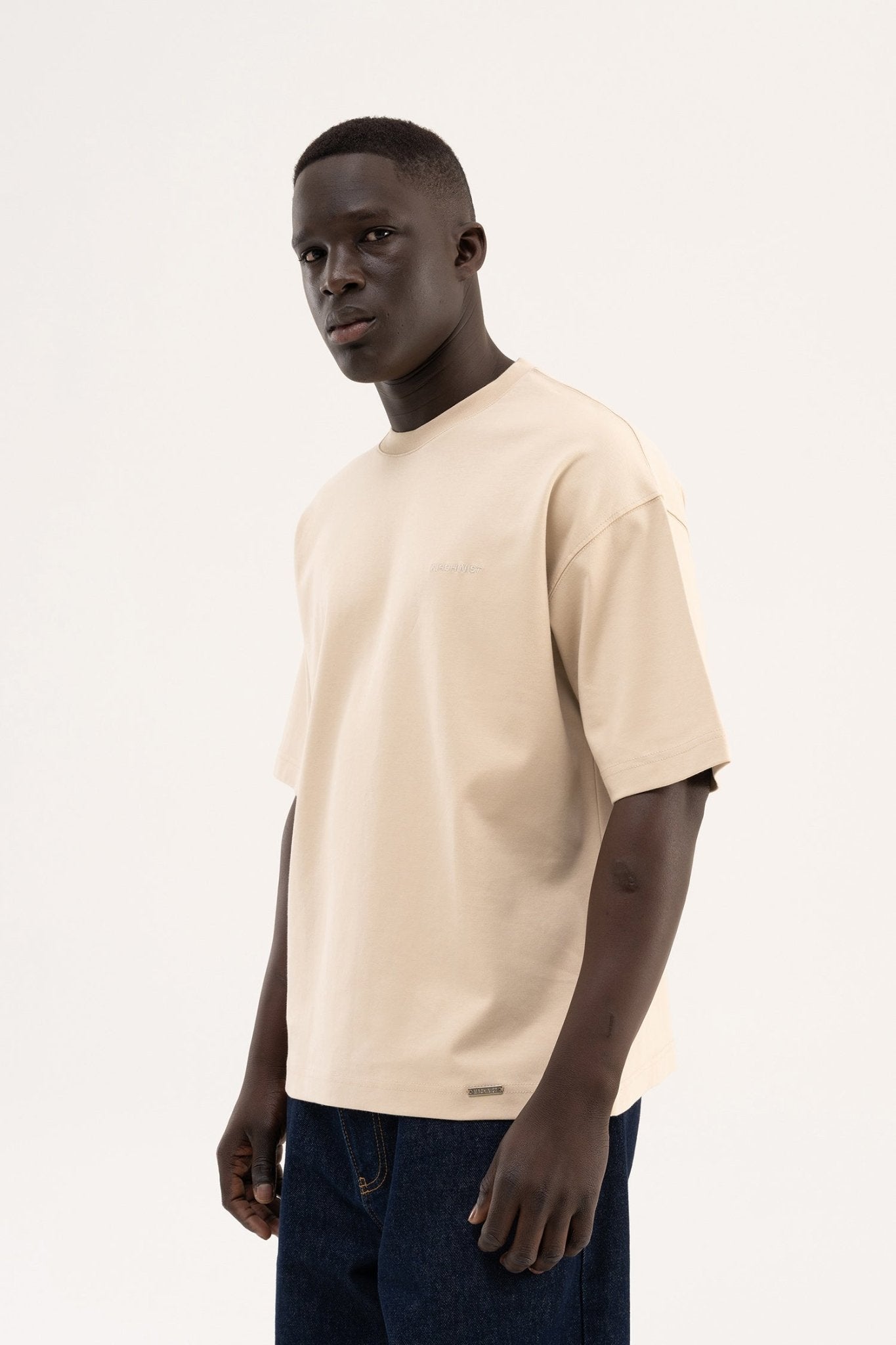 Erkek Basic Oversize Tişört Açık Bej