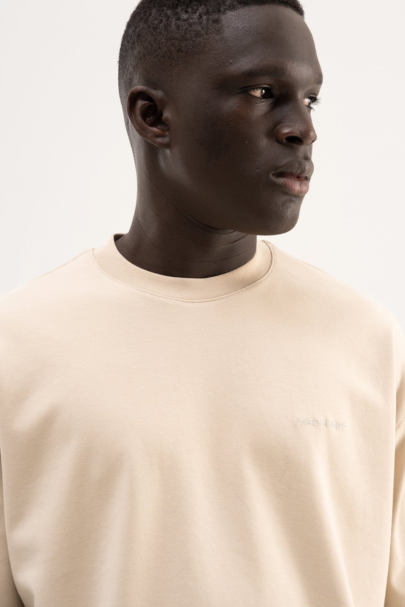 Erkek Basic Oversize Tişört Açık Bej