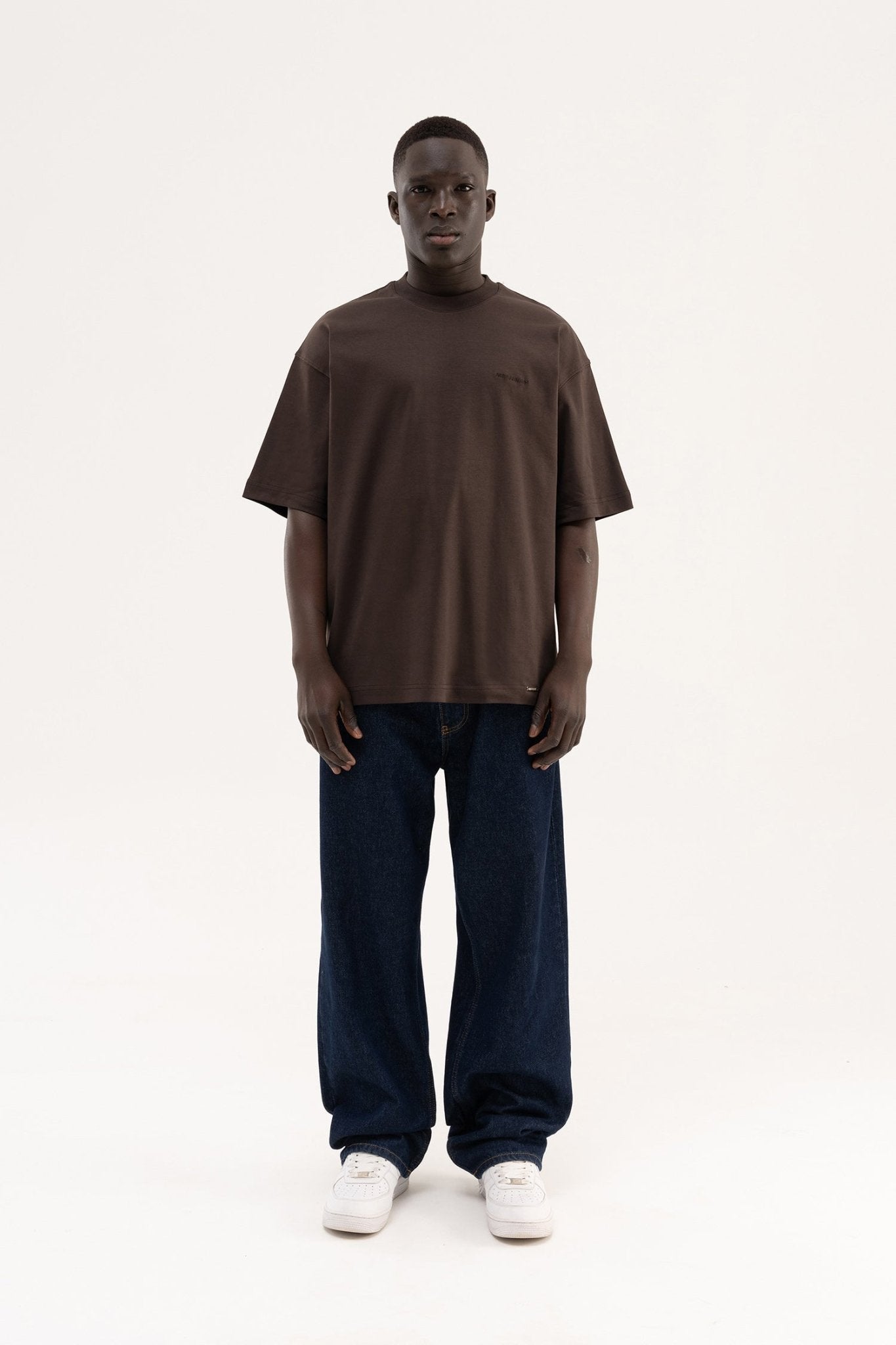 Erkek Basic Oversize Tişört Koyu Kahverengi