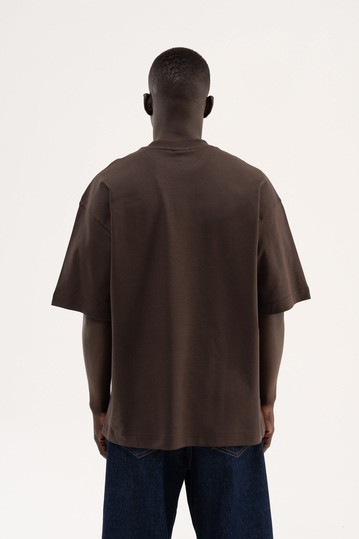 Erkek Basic Oversize Tişört Koyu Kahverengi