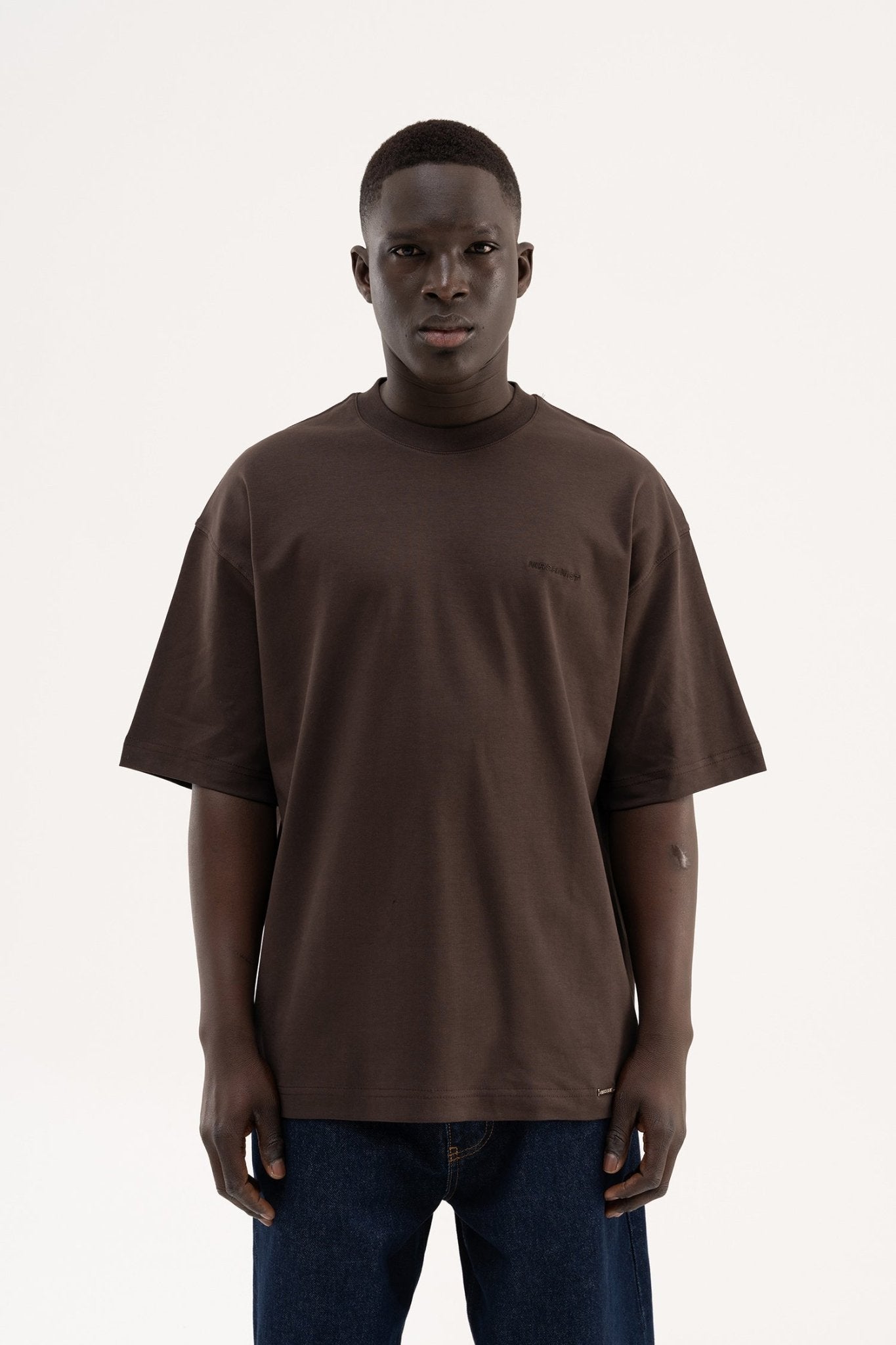 Erkek Basic Oversize Tişört Koyu Kahverengi