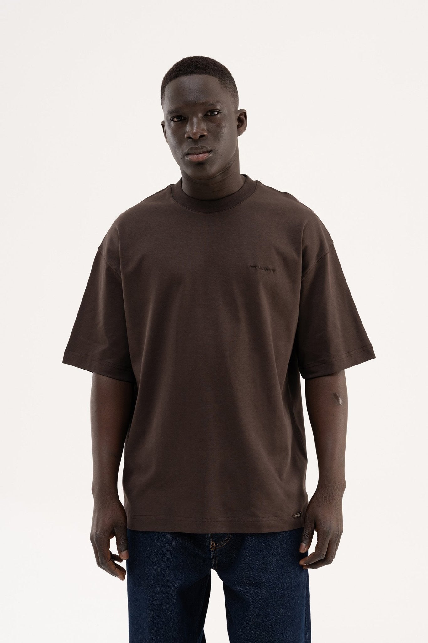 Erkek Basic Oversize Tişört Koyu Kahverengi