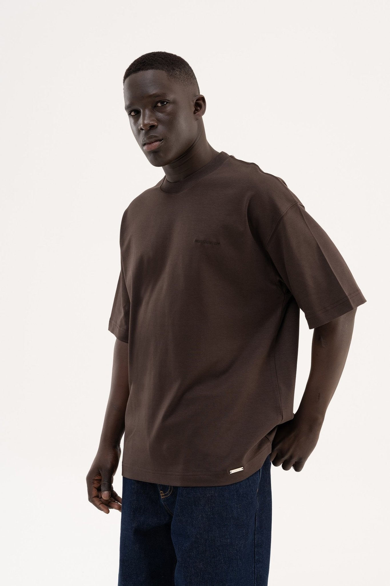 Erkek Basic Oversize Tişört Koyu Kahverengi