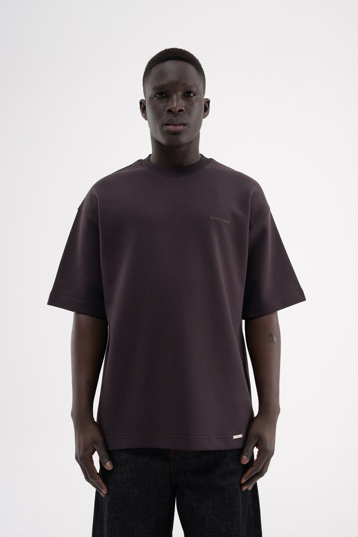 Erkek Basic Oversize Tişört Koyu Kahverengi