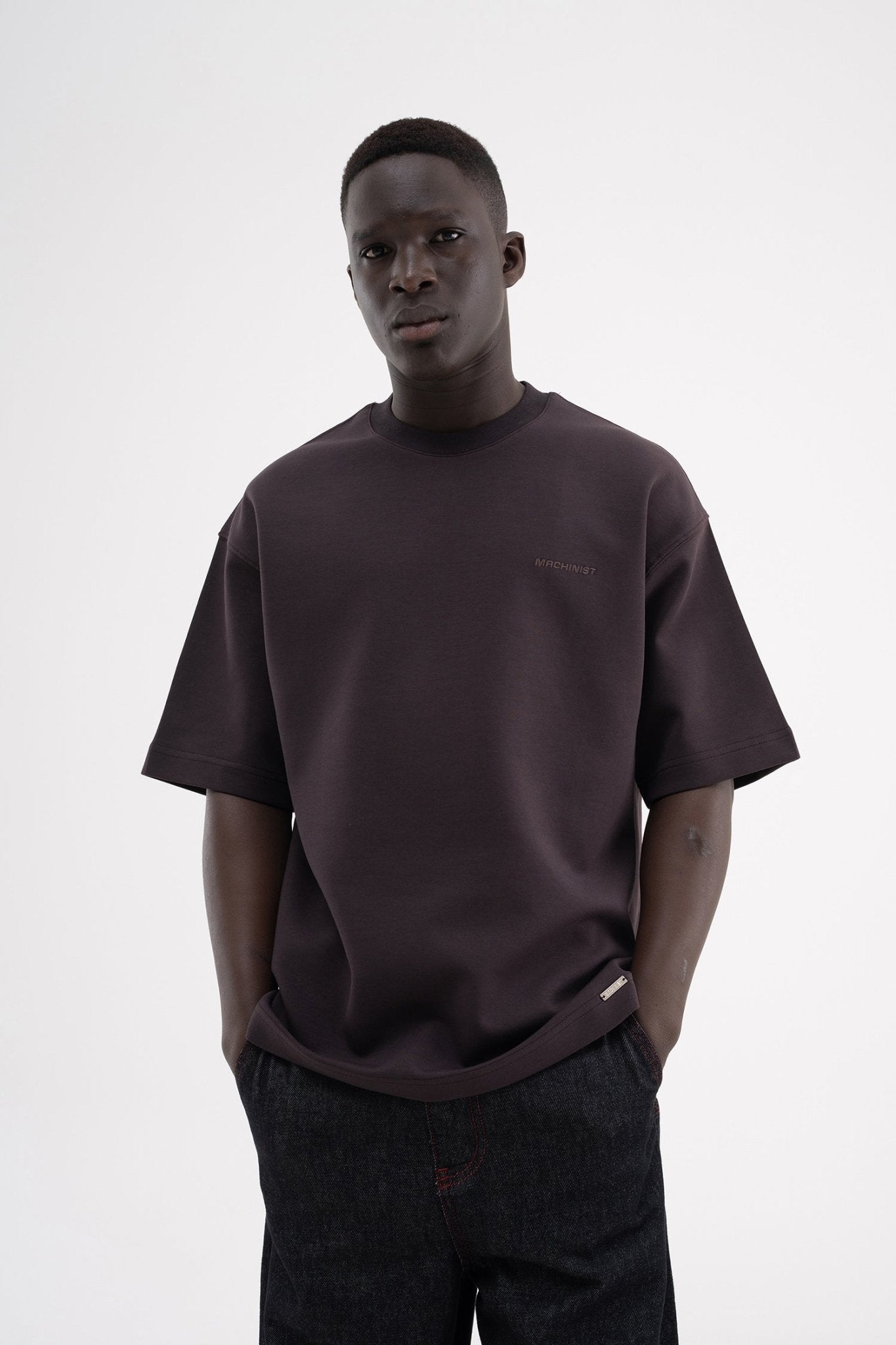 Erkek Basic Oversize Tişört Koyu Kahverengi