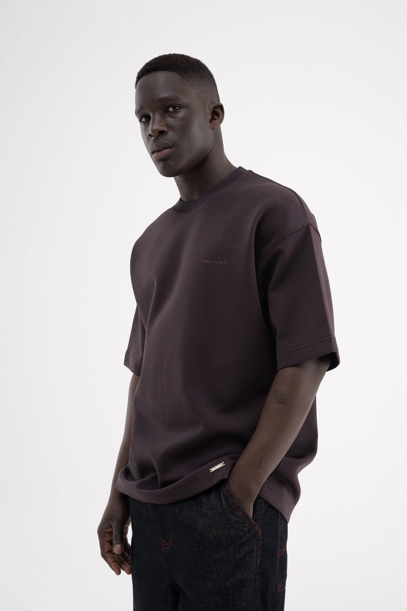 Erkek Basic Oversize Tişört Koyu Kahverengi