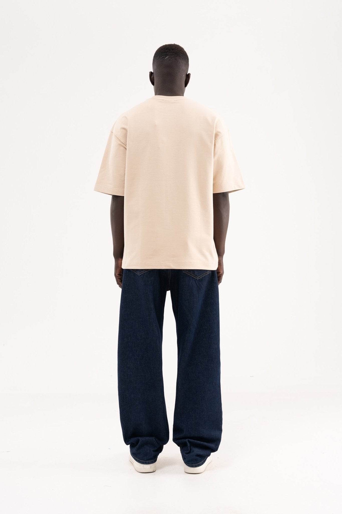 Erkek Basic Pamuklu Oversize Tişört Açık Bej