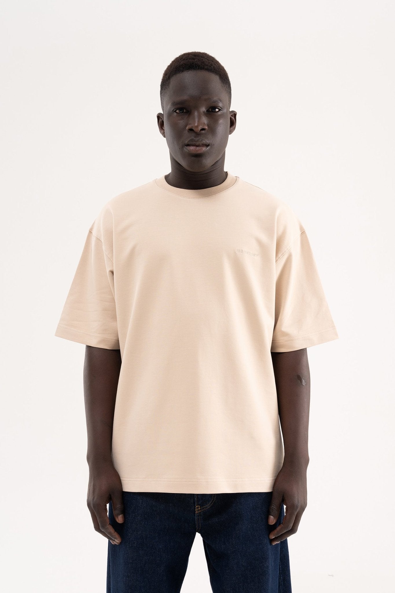 Erkek Basic Pamuklu Oversize Tişört Açık Bej