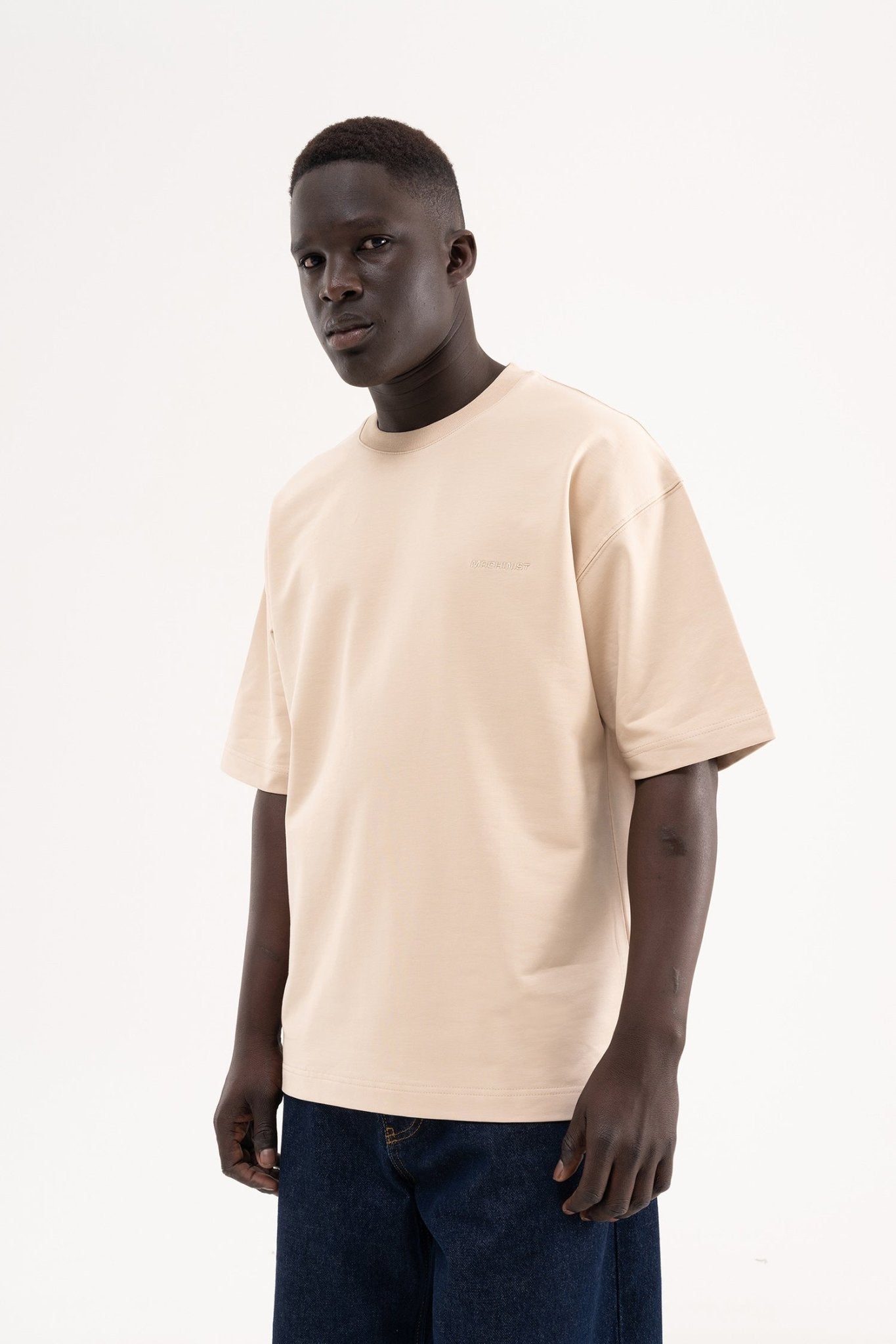 Erkek Basic Pamuklu Oversize Tişört Açık Bej