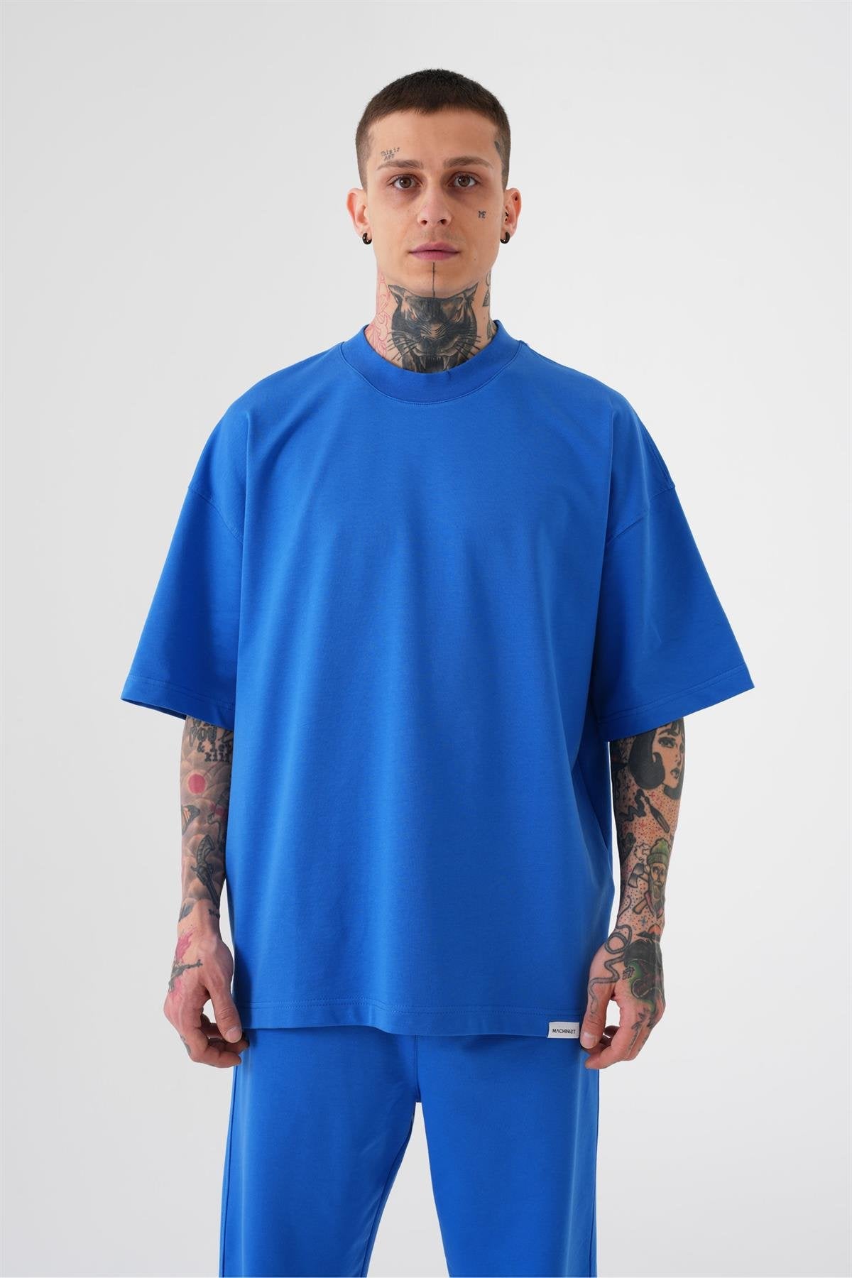 Erkek Basic Pamuklu Oversize Tişört Açık Mavi