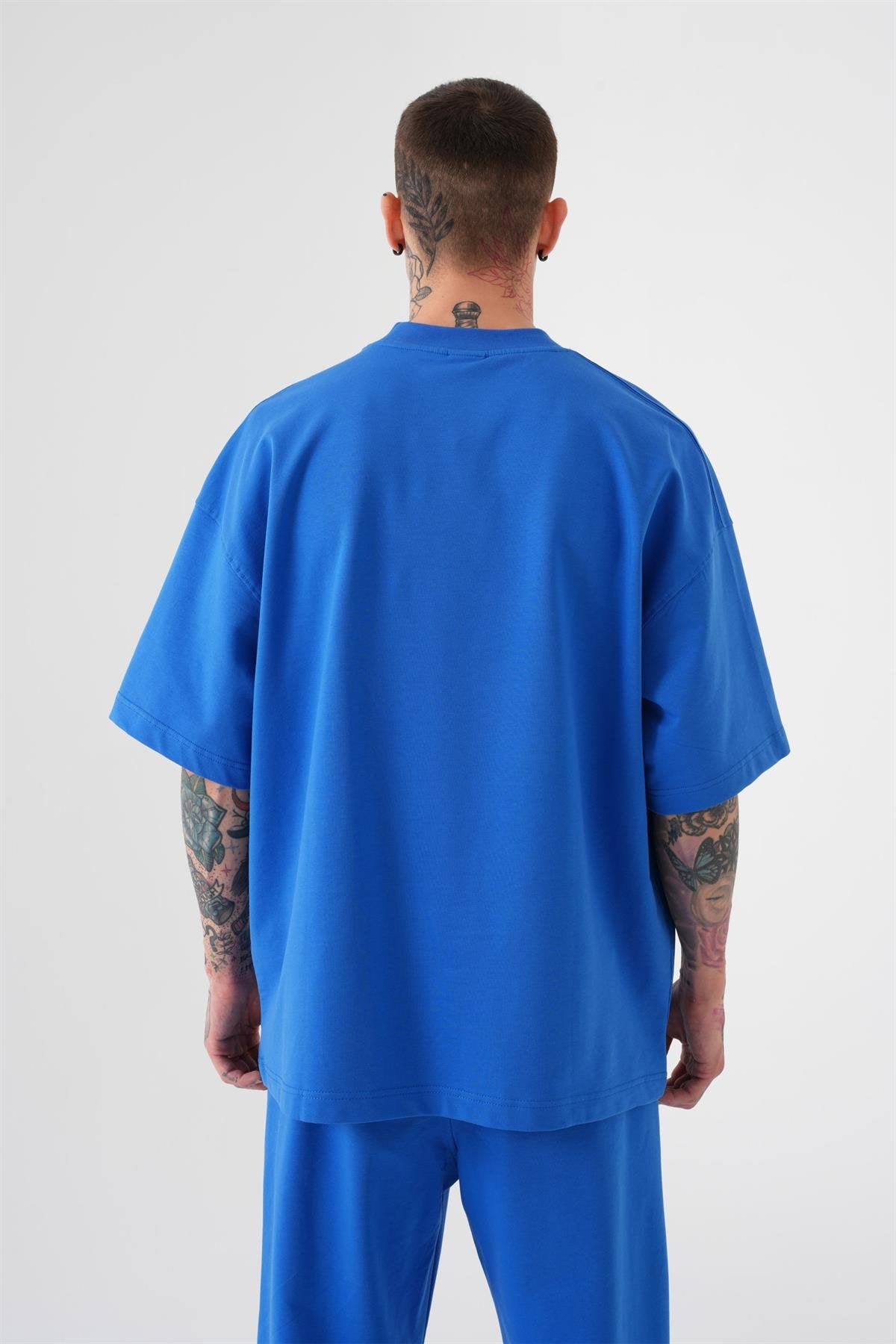 Erkek Basic Pamuklu Oversize Tişört Açık Mavi