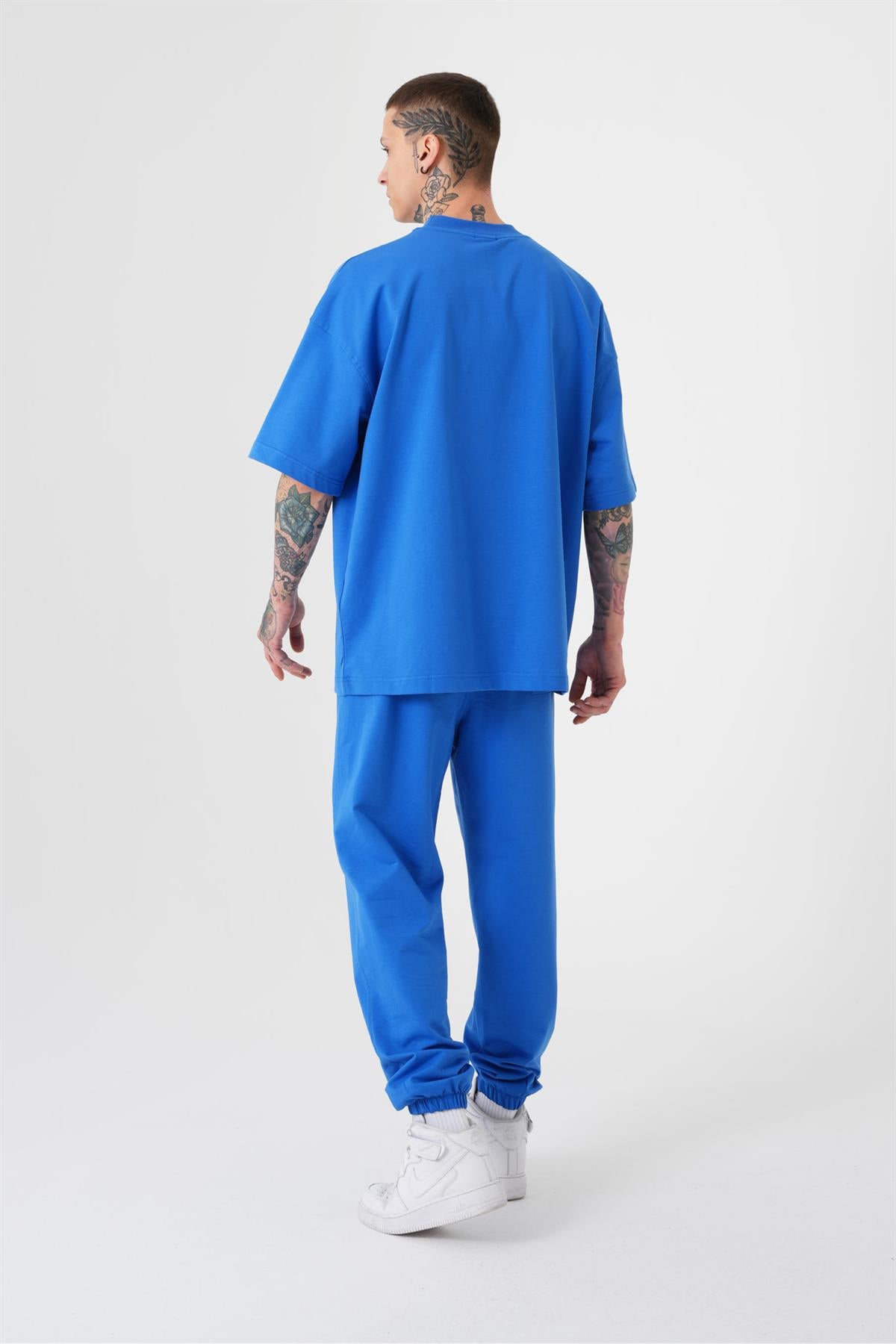 Erkek Basic Pamuklu Oversize Tişört Açık Mavi