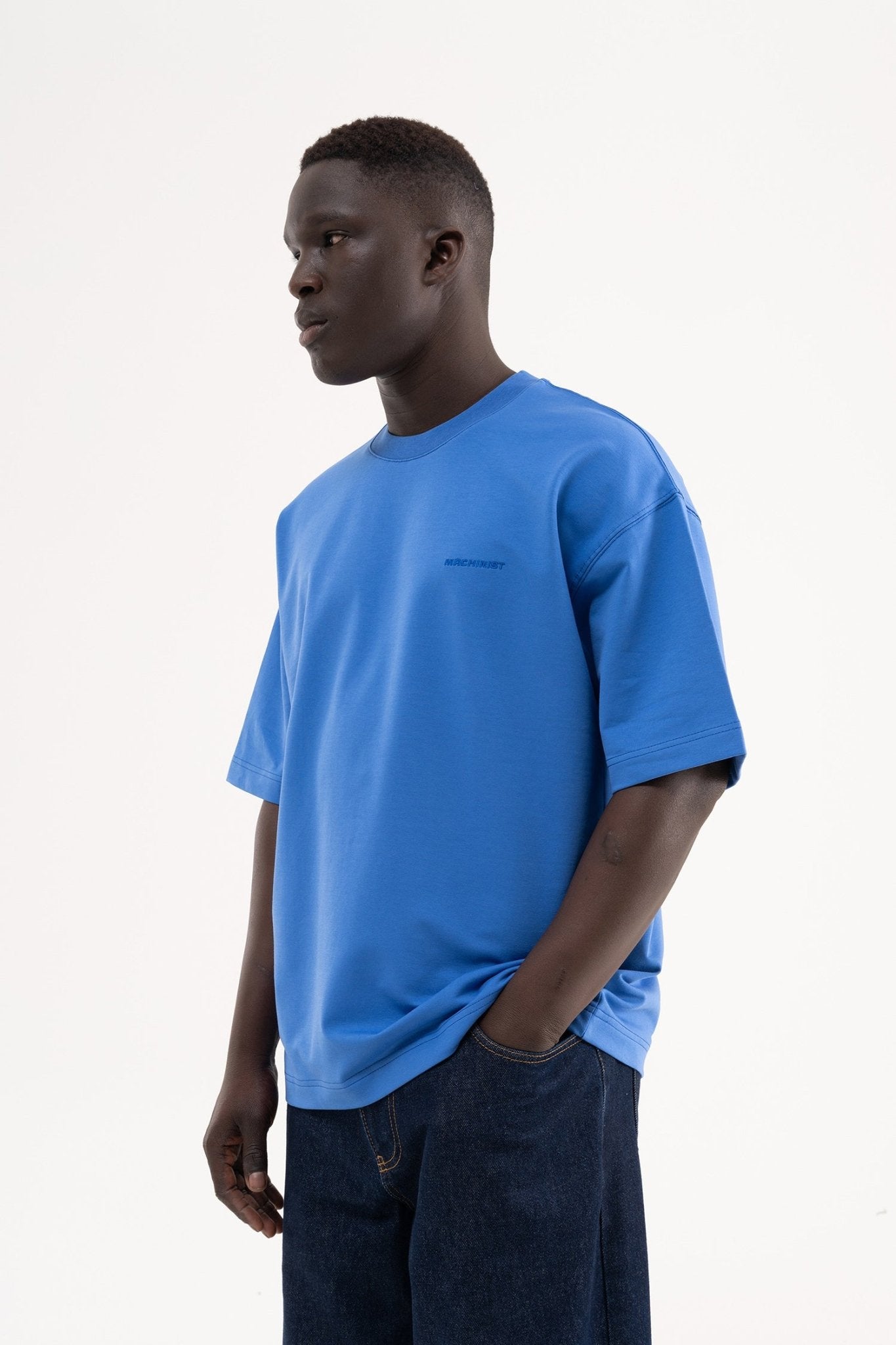 Erkek Basic Pamuklu Oversize Tişört Açık Mavi