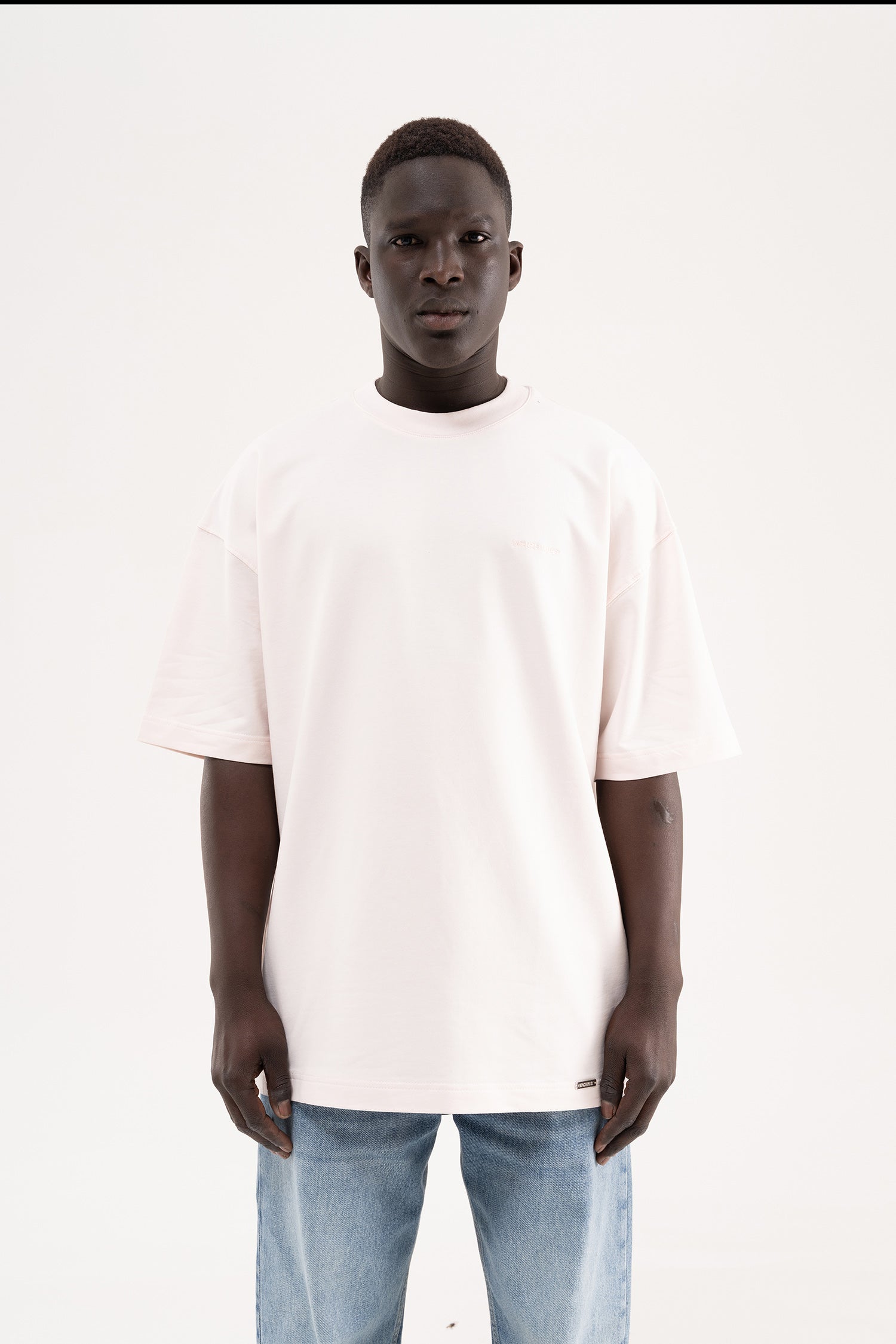 Erkek Basic Pamuklu Oversize Tişört Açık Pembe-4