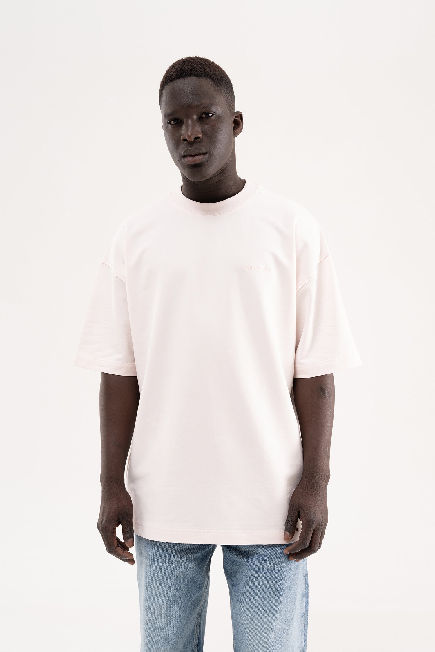 Erkek Basic Pamuklu Oversize Tişört Açık Pembe-5