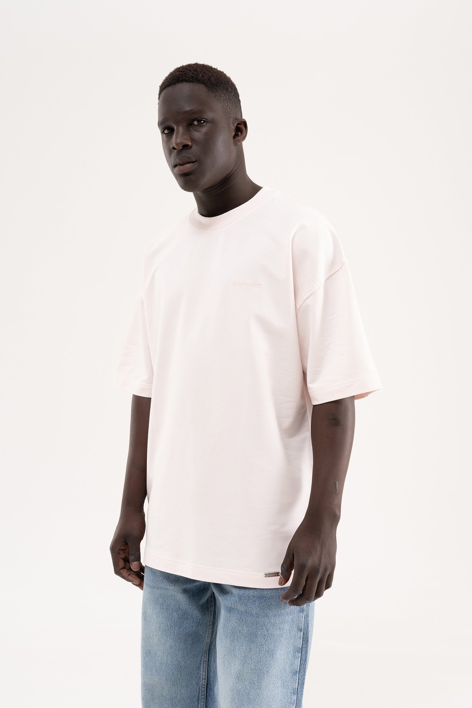 Erkek Basic Pamuklu Oversize Tişört Açık Pembe-6