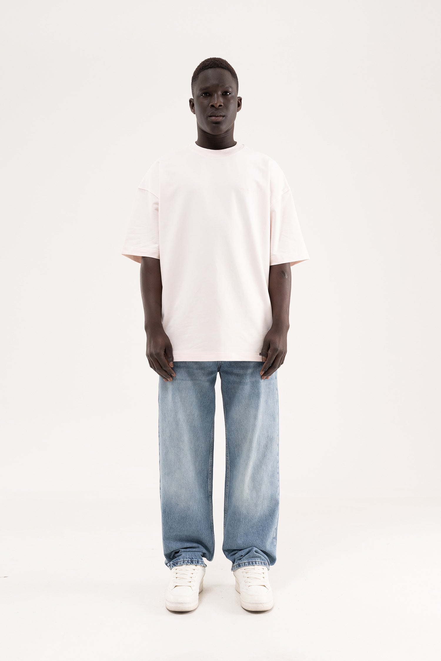 Erkek Basic Pamuklu Oversize Tişört Açık Pembe-10