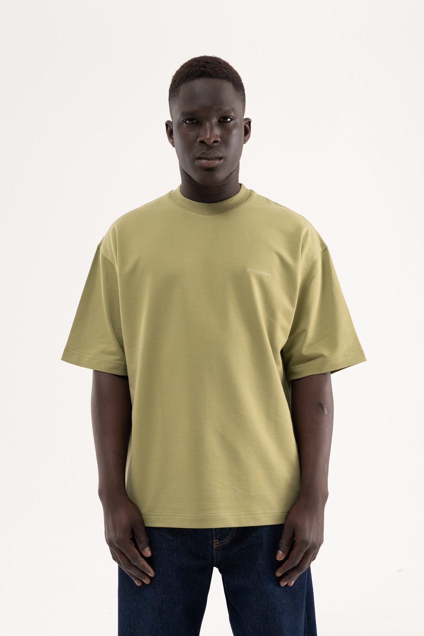 Erkek Basic Pamuklu Oversize Tişört Askeri Yeşil