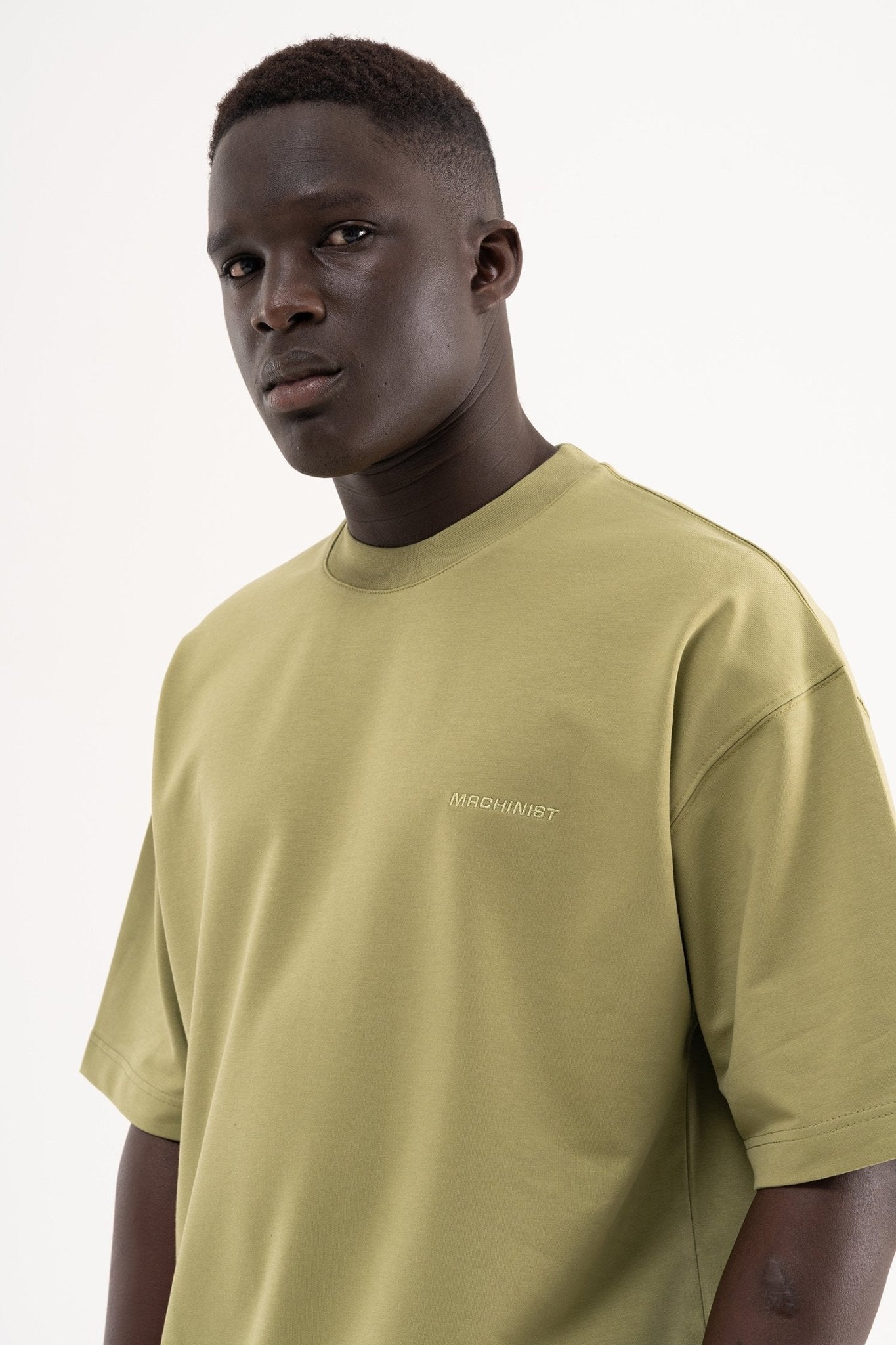 Erkek Basic Pamuklu Oversize Tişört Askeri Yeşil
