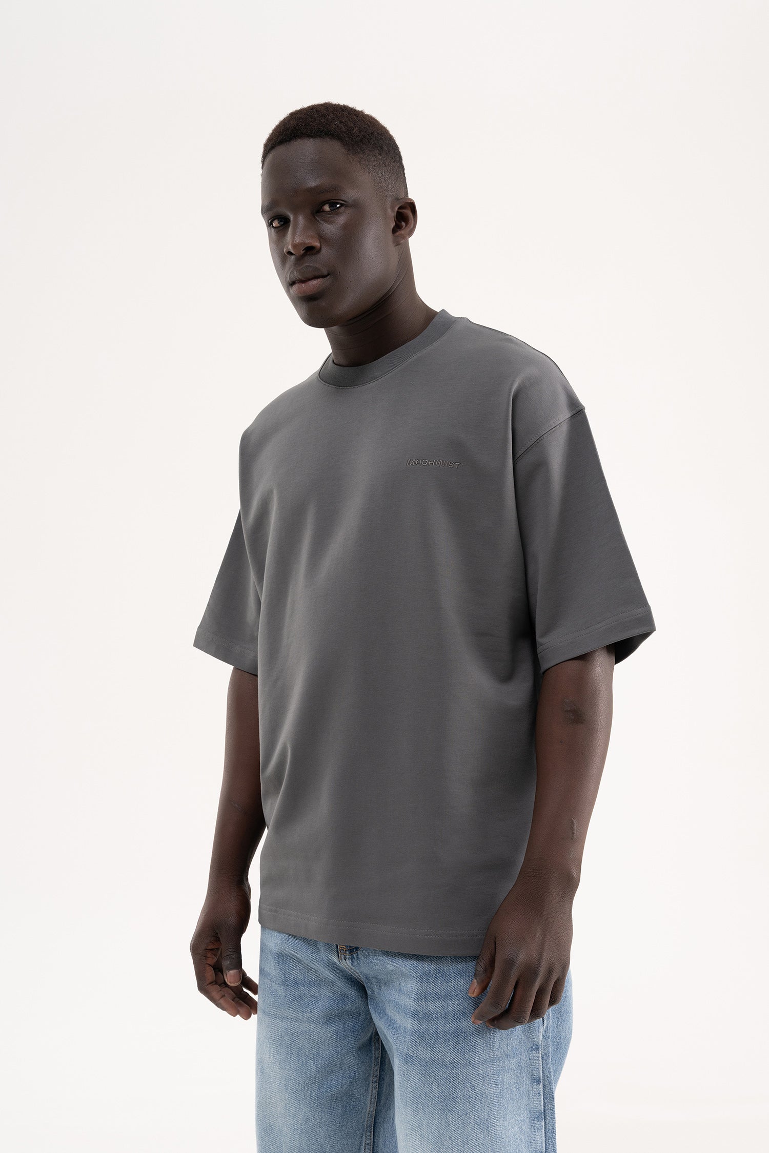 Erkek Basic Pamuklu Oversize Tişört Duman-3