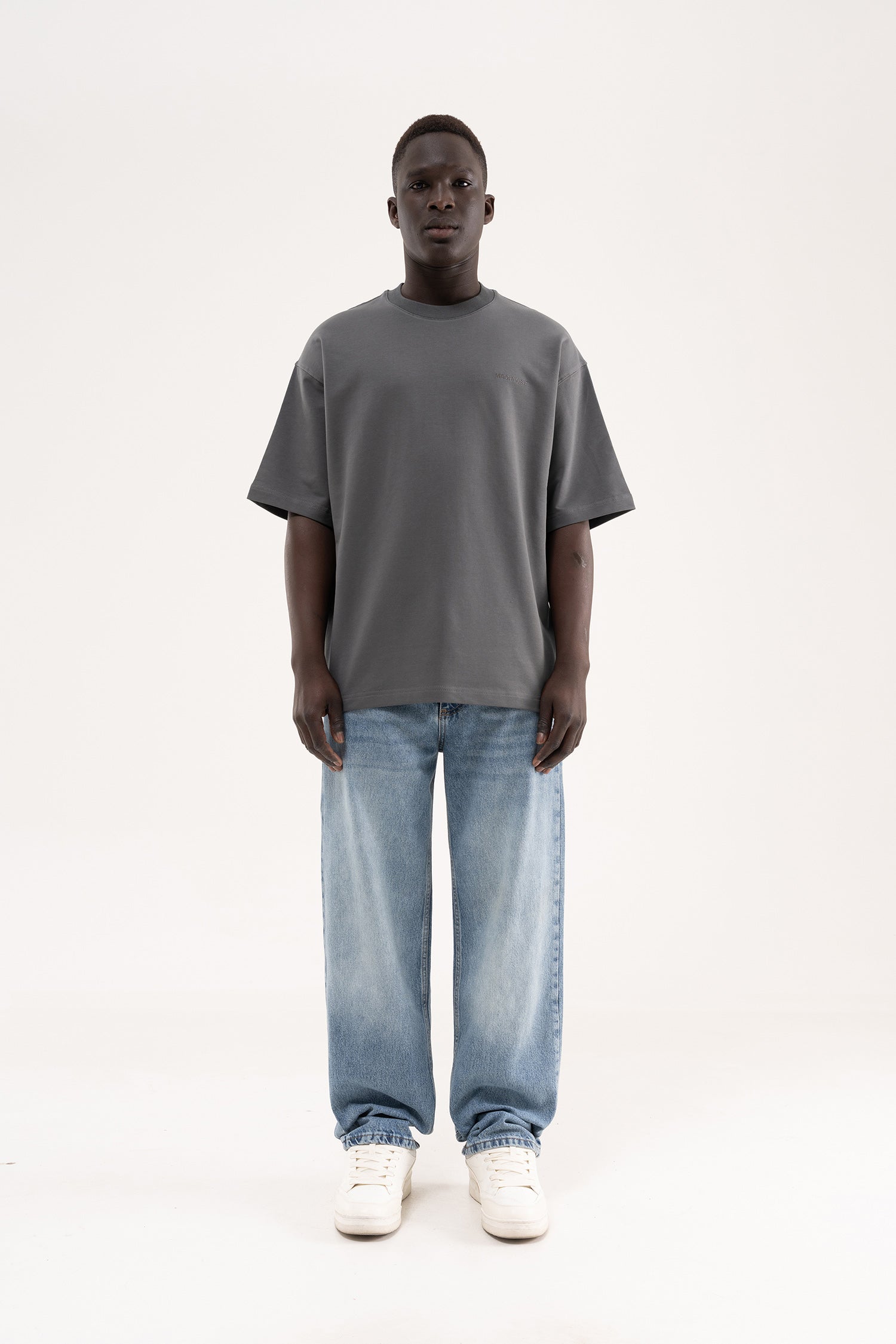Erkek Basic Pamuklu Oversize Tişört Duman-7