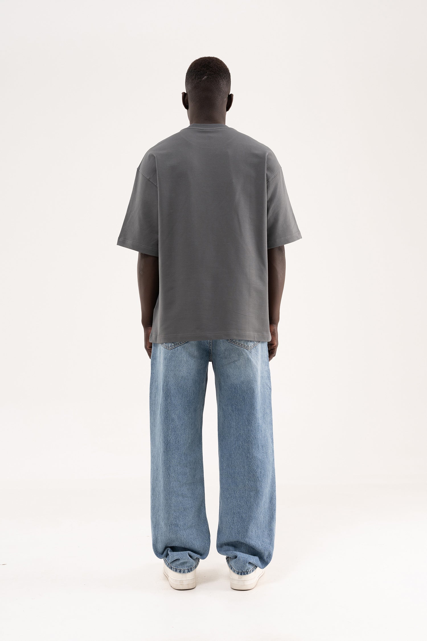 Erkek Basic Pamuklu Oversize Tişört Duman-9