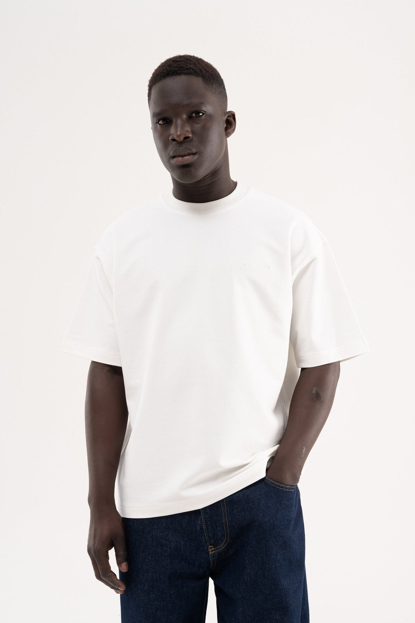 Erkek Basic Pamuklu Oversize Tişört Ekru