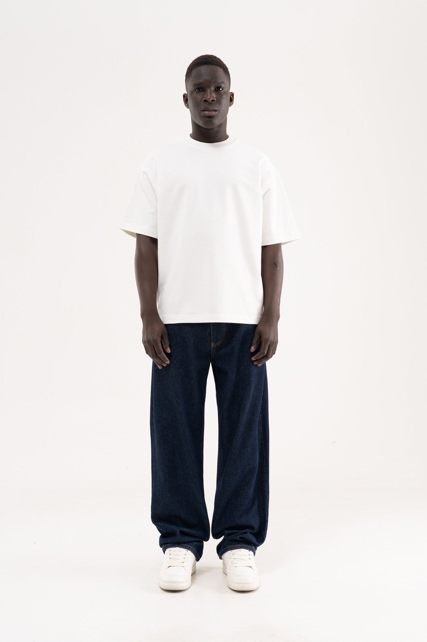 Erkek Basic Pamuklu Oversize Tişört Ekru