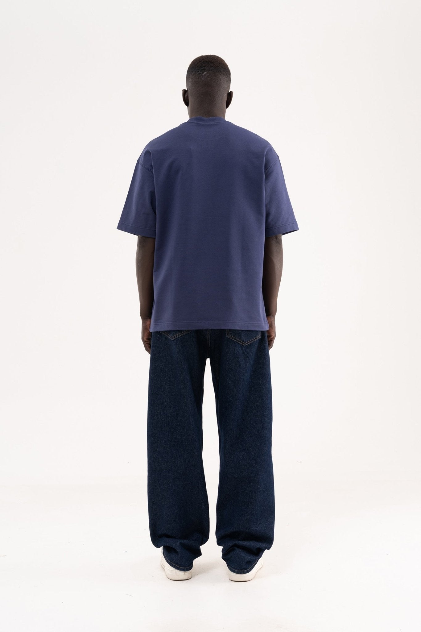 Erkek Basic Pamuklu Oversize Tişört Gece Mavisi
