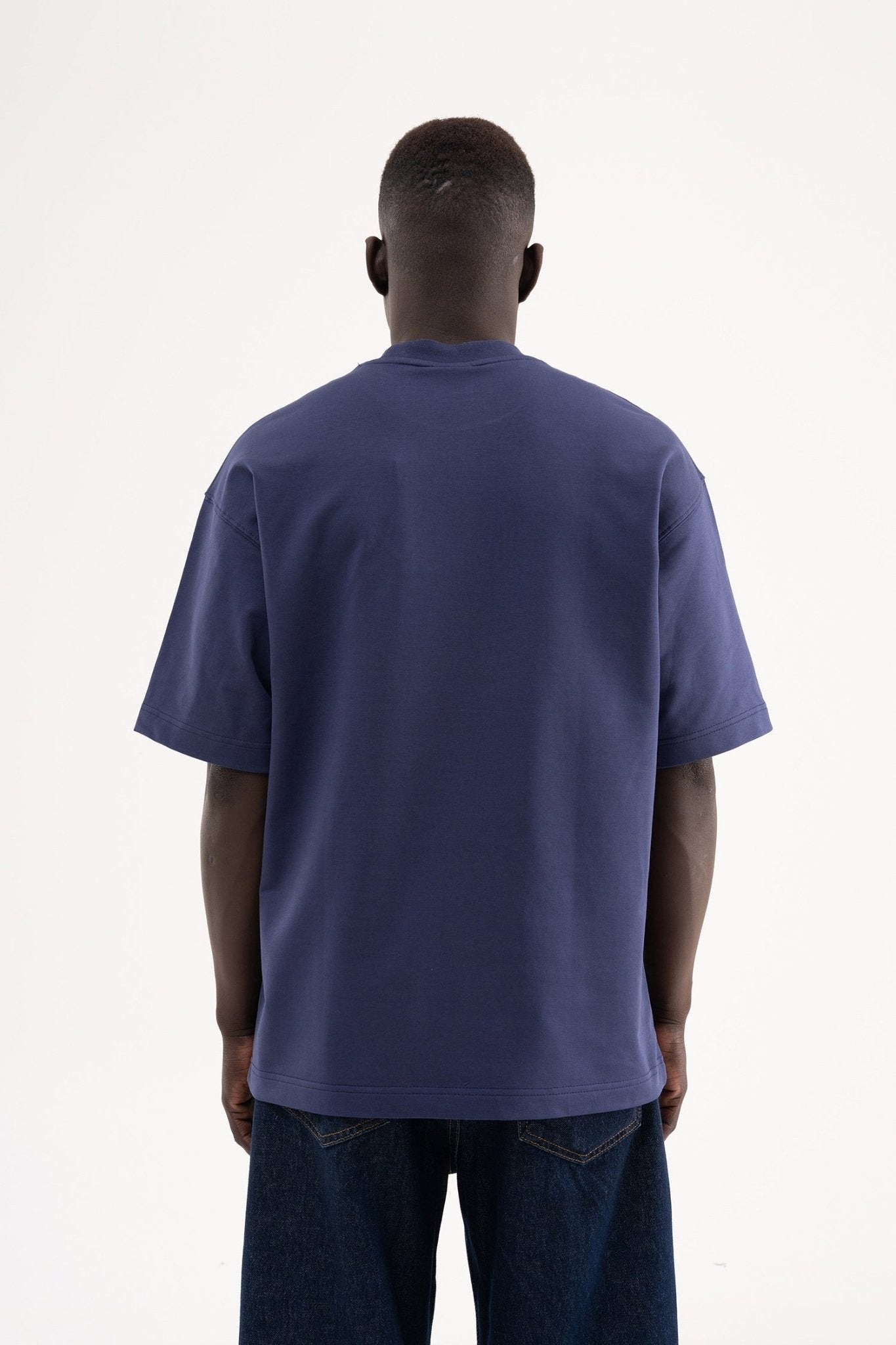 Erkek Basic Pamuklu Oversize Tişört Gece Mavisi