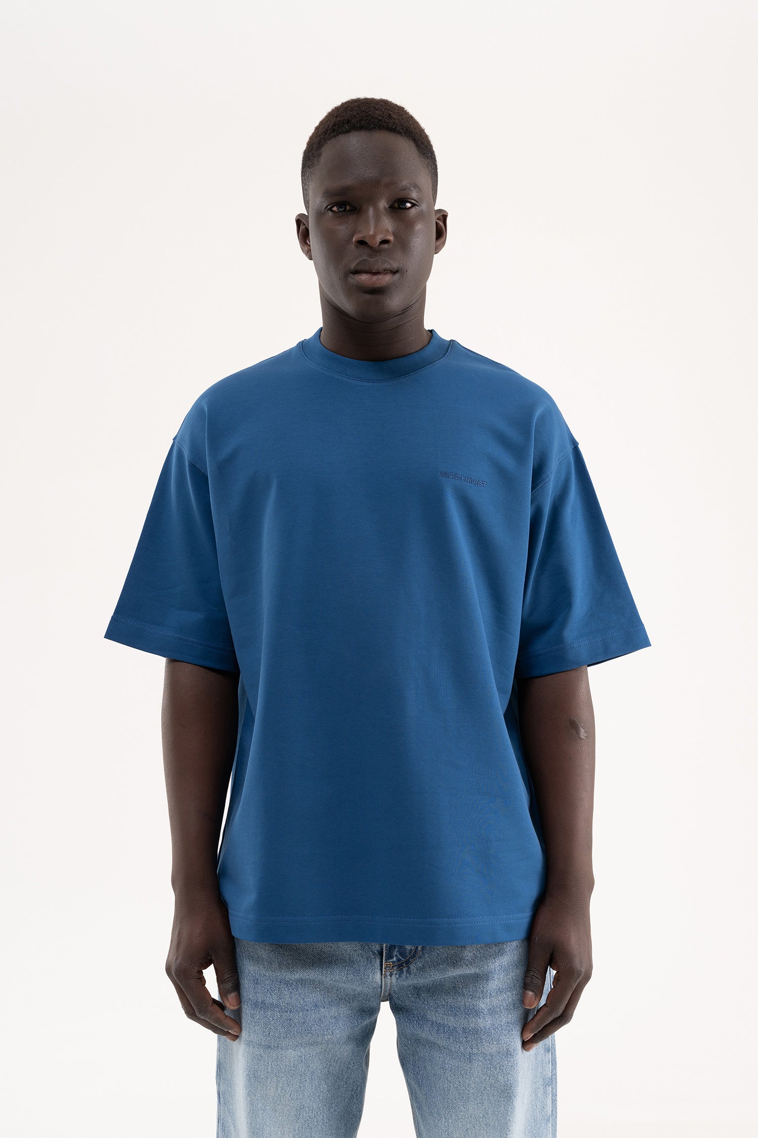 Erkek Basic Pamuklu Oversize Tişört Indigo-4