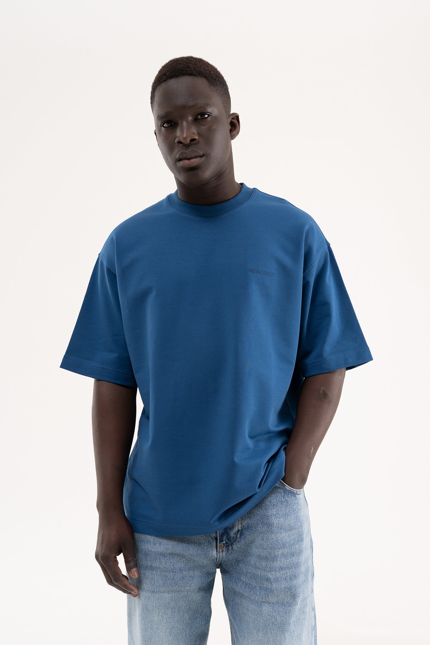 Erkek Basic Pamuklu Oversize Tişört Indigo-5