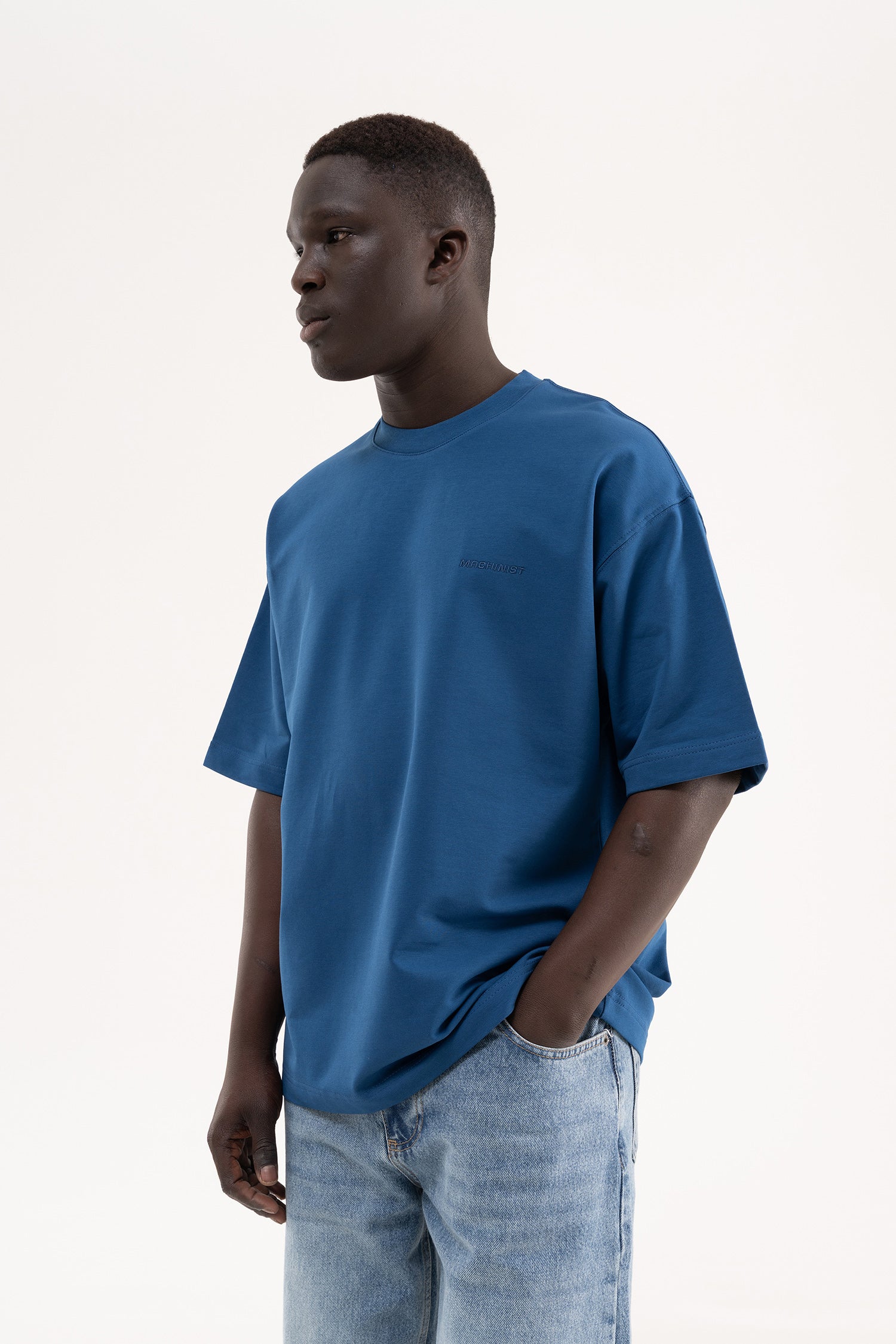 Erkek Basic Pamuklu Oversize Tişört Indigo-6
