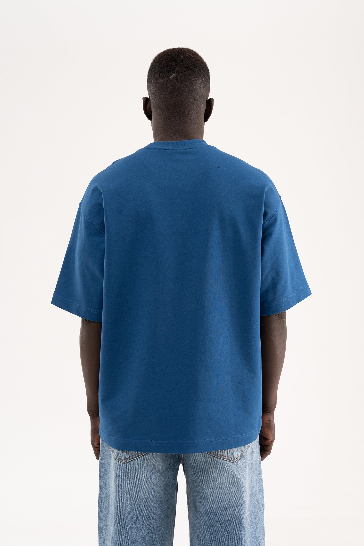 Erkek Basic Pamuklu Oversize Tişört Indigo-9