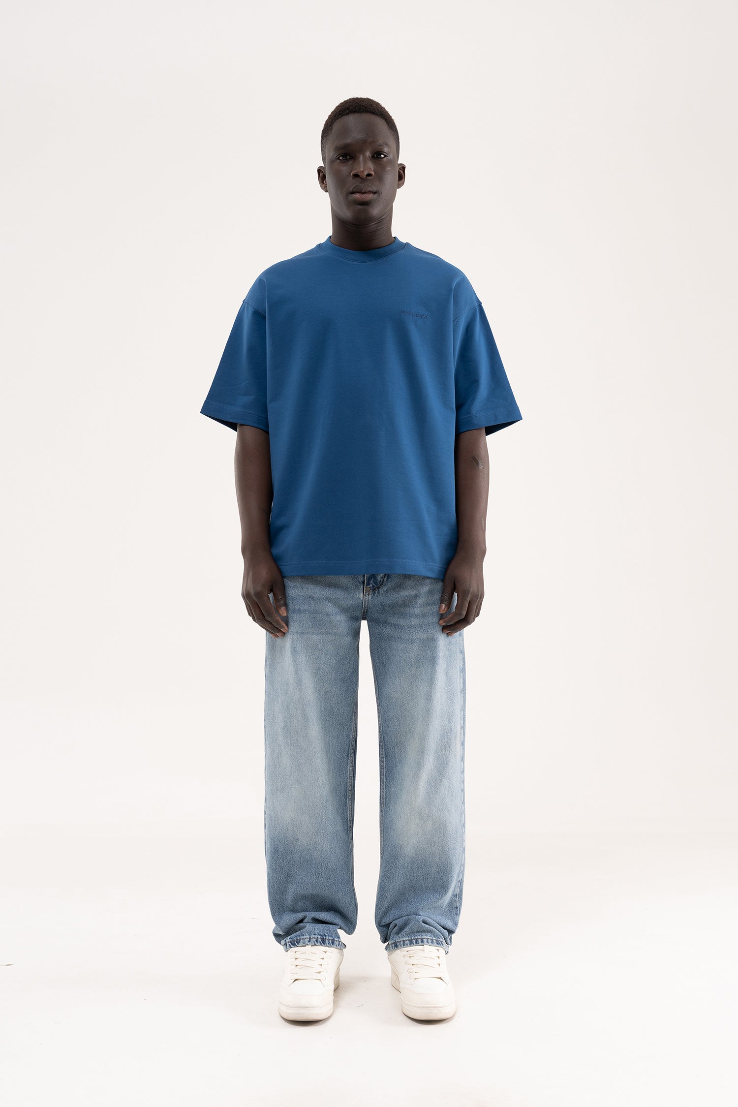 Erkek Basic Pamuklu Oversize Tişört Indigo-10