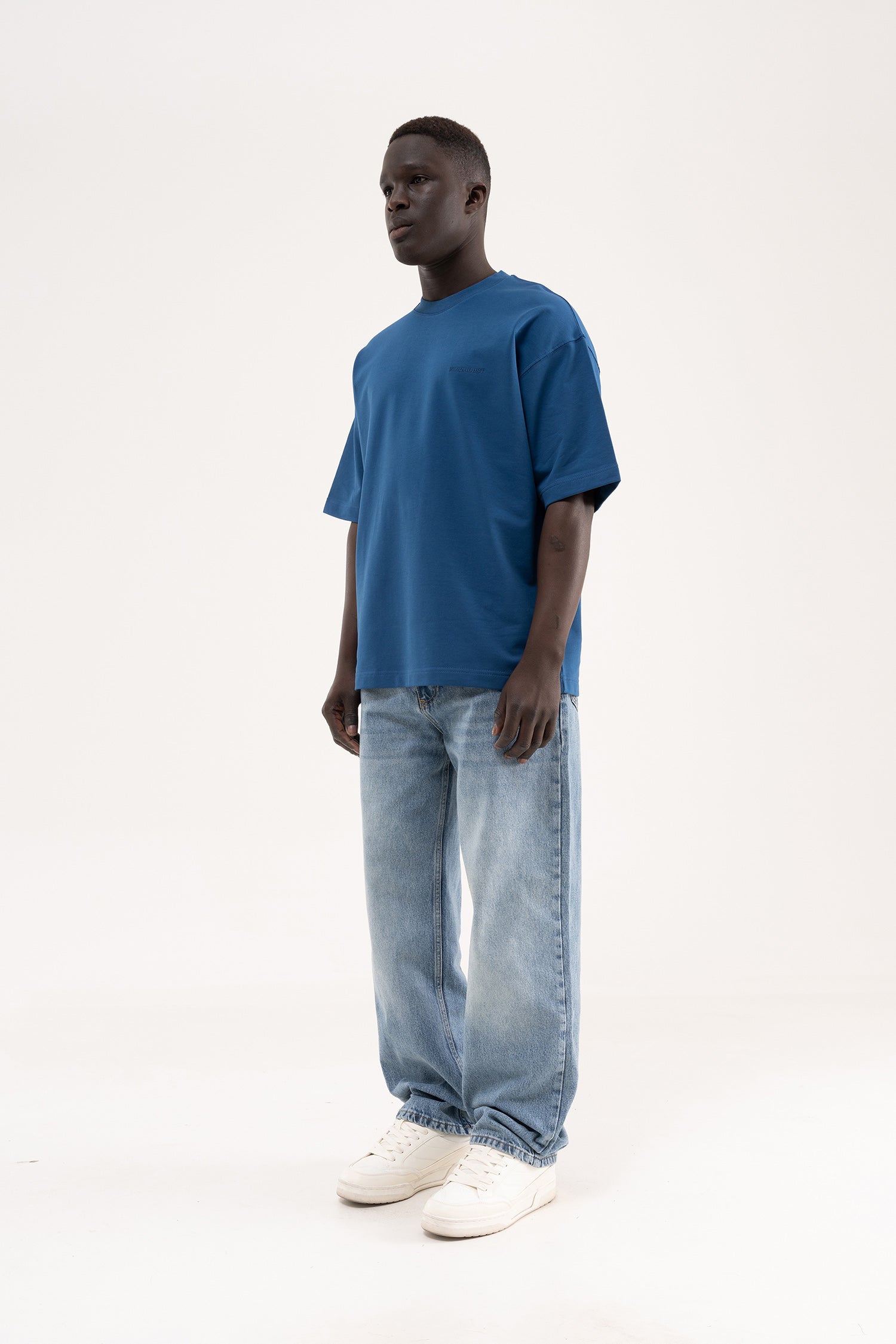 Erkek Basic Pamuklu Oversize Tişört Indigo-11