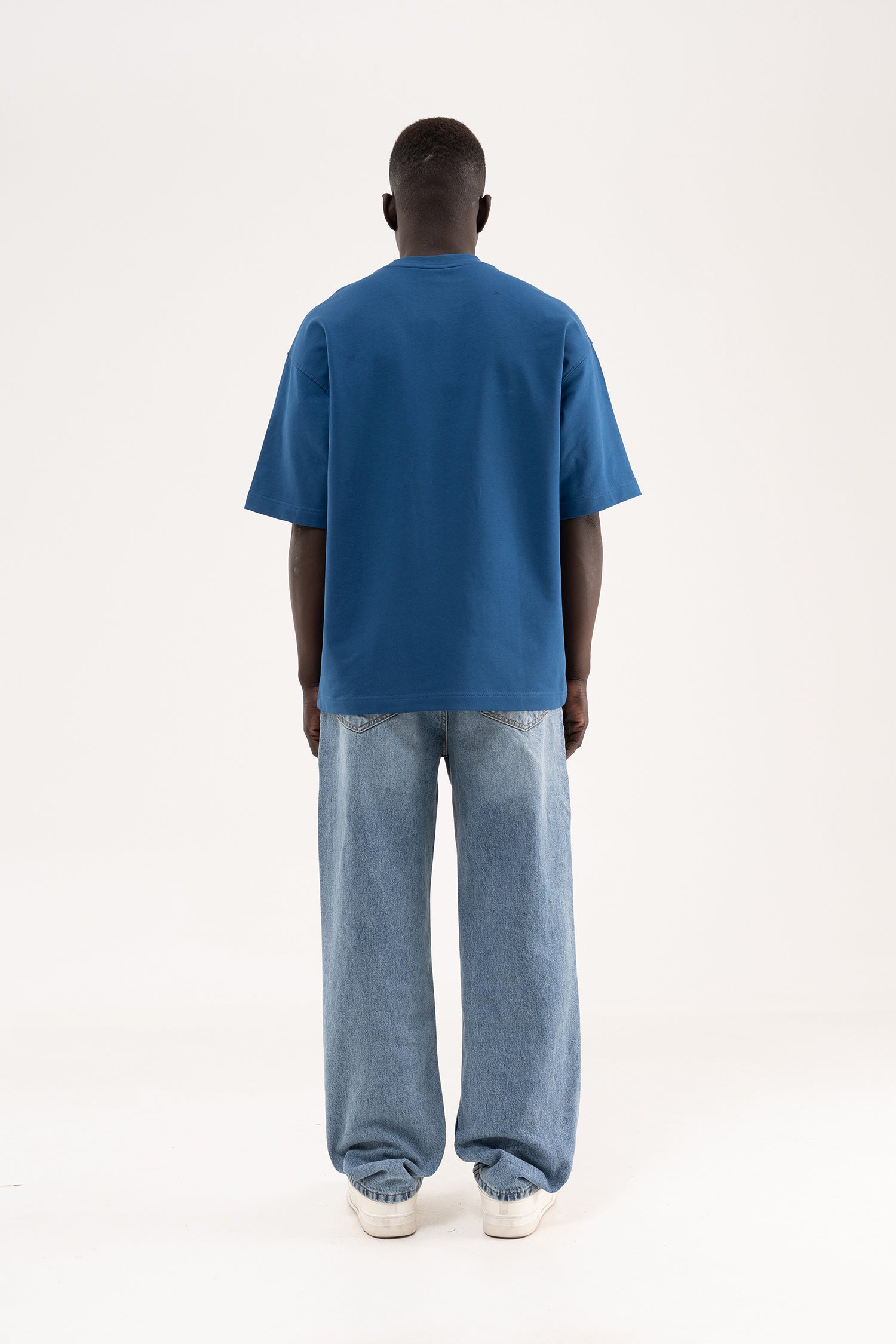 Erkek Basic Pamuklu Oversize Tişört Indigo-12