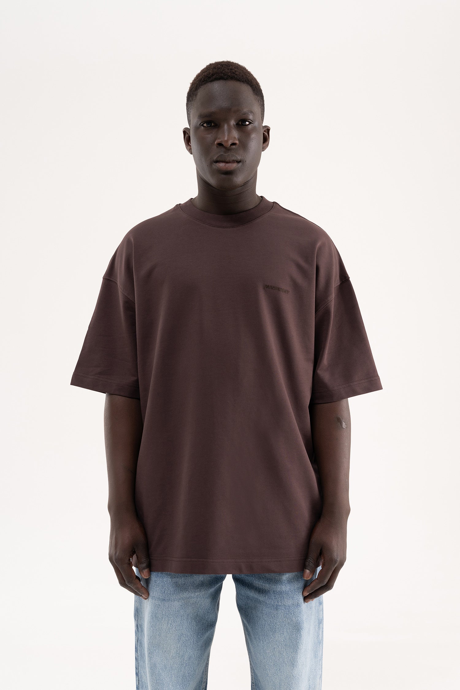 Erkek Basic Pamuklu Oversize Tişört Kahverengi-4