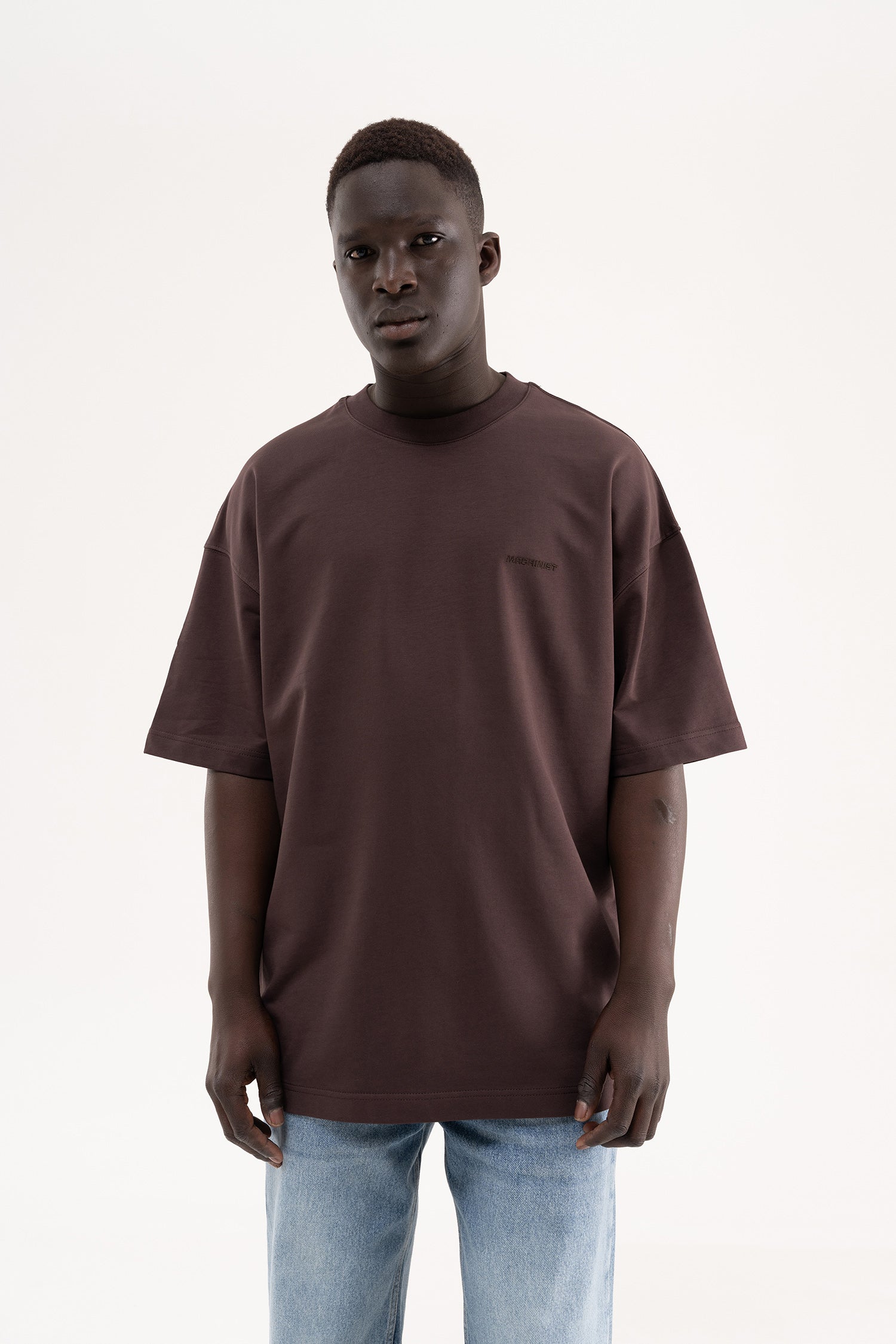 Erkek Basic Pamuklu Oversize Tişört Kahverengi-5