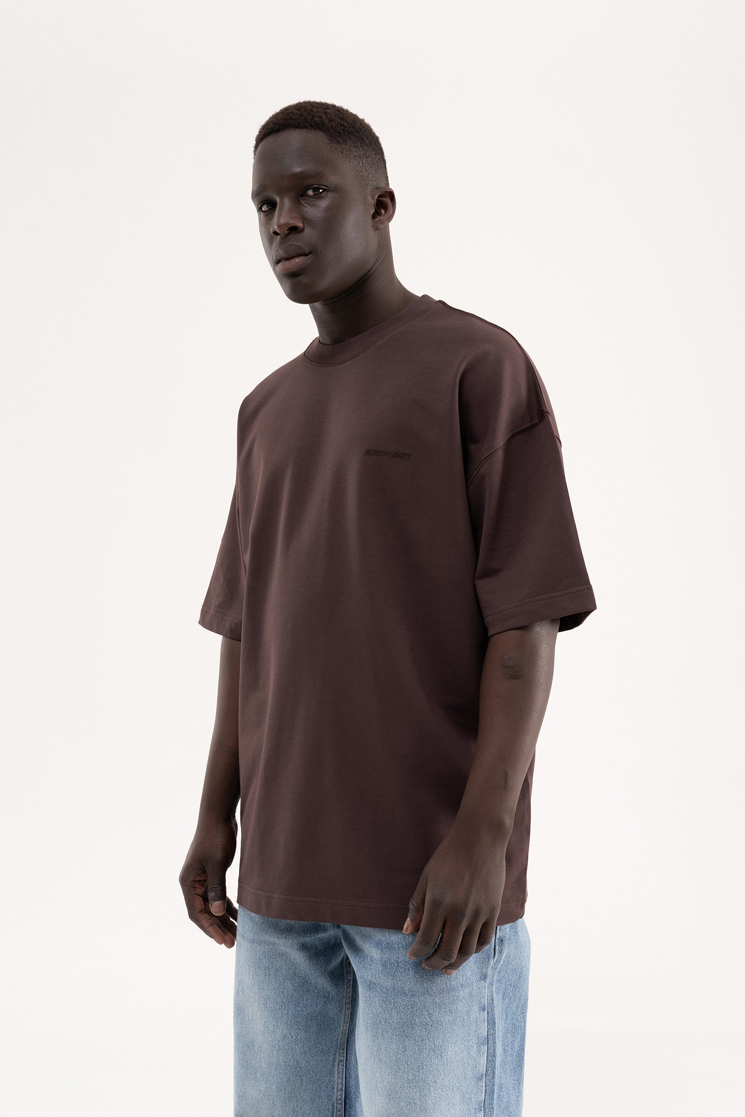 Erkek Basic Pamuklu Oversize Tişört Kahverengi-6