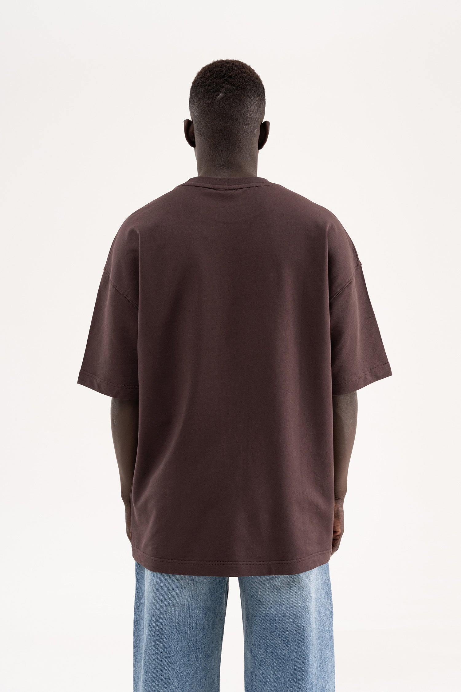 Erkek Basic Pamuklu Oversize Tişört Kahverengi-9