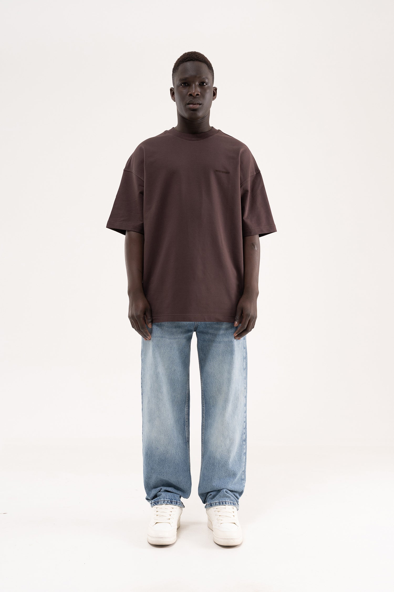 Erkek Basic Pamuklu Oversize Tişört Kahverengi-10