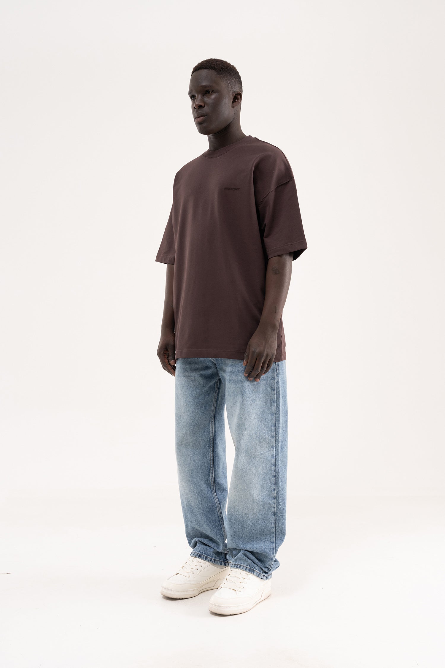 Erkek Basic Pamuklu Oversize Tişört Kahverengi-11