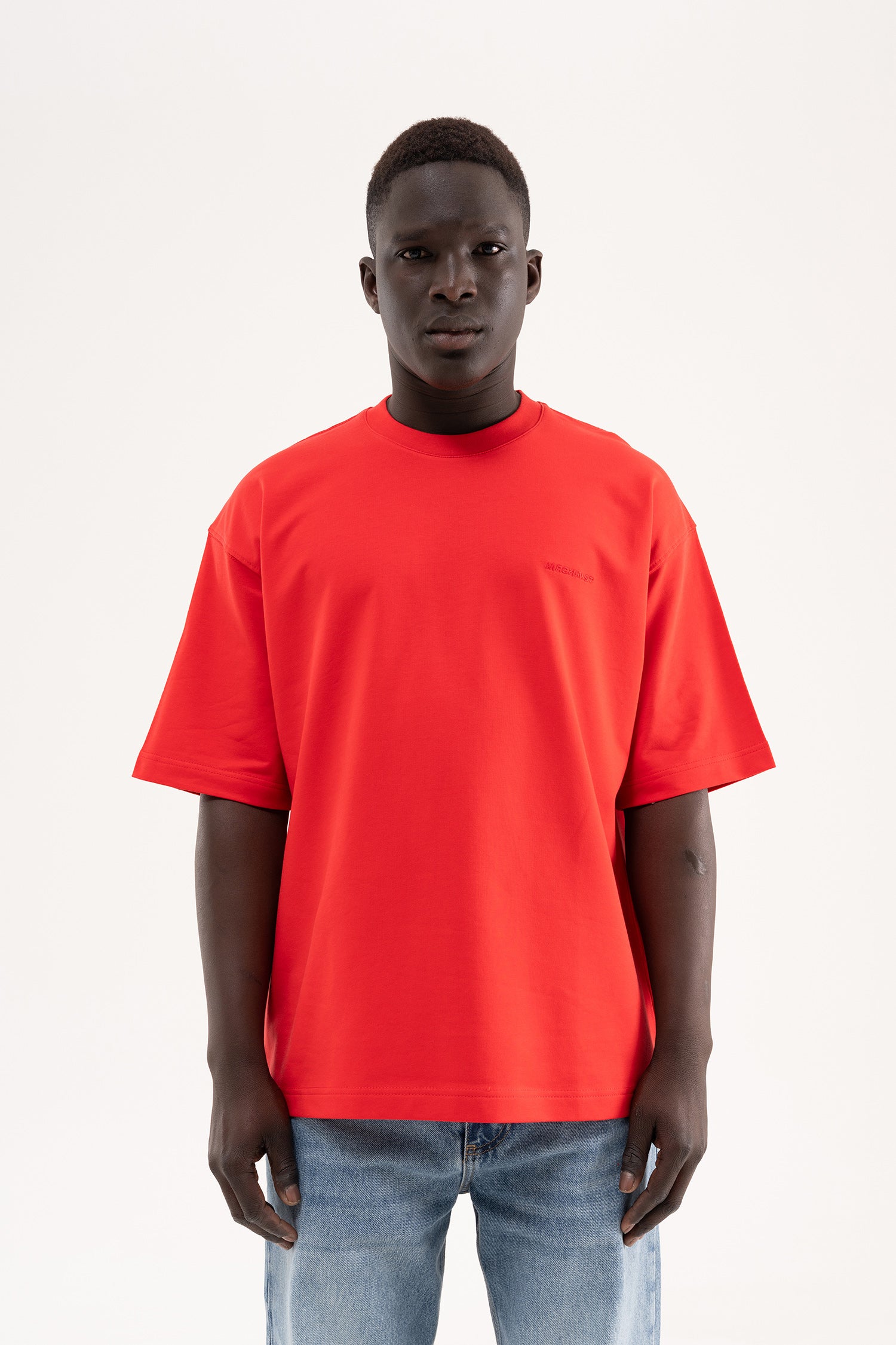 Erkek Basic Pamuklu Oversize Tişört Kırmızı-4