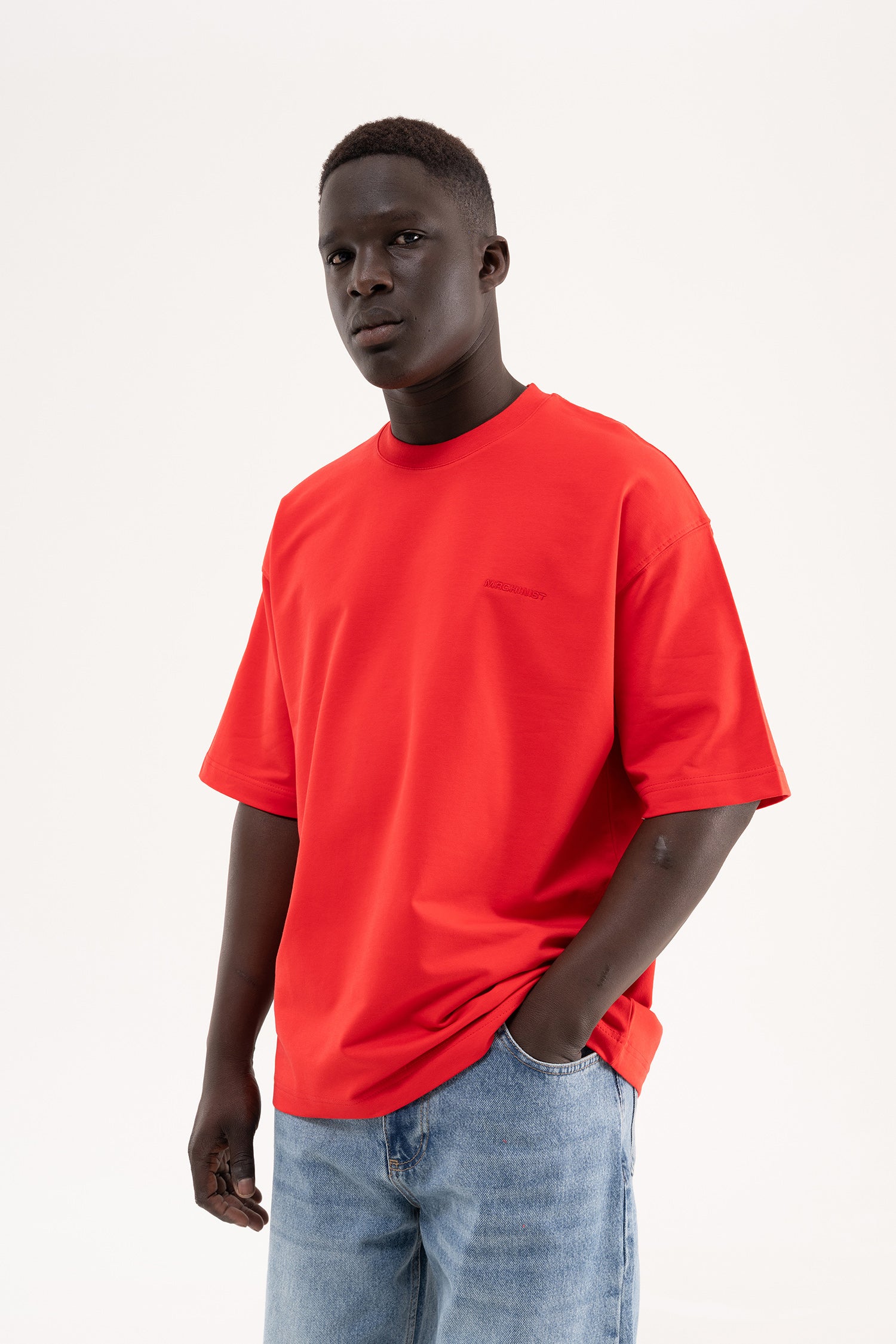 Erkek Basic Pamuklu Oversize Tişört Kırmızı-6