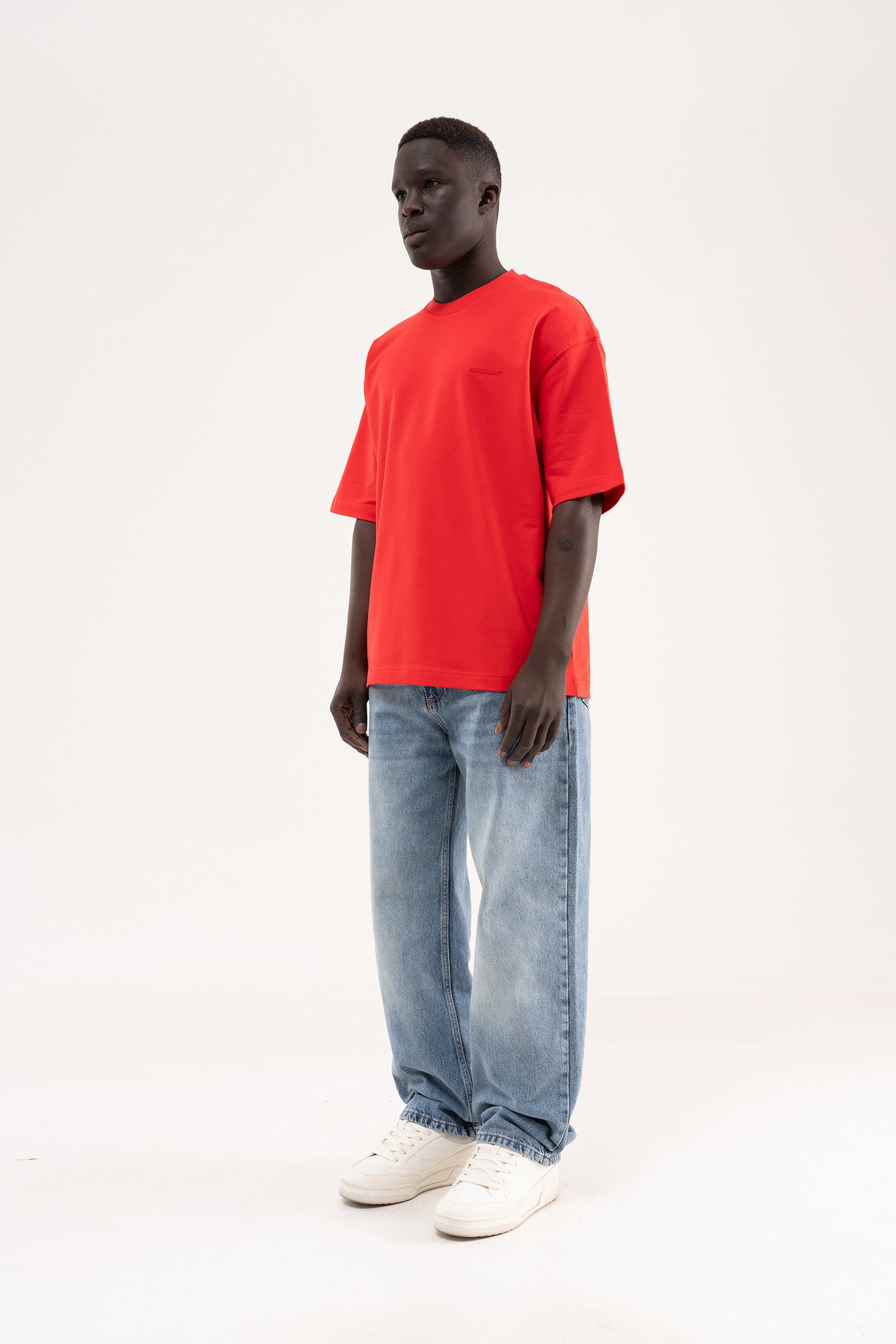 Erkek Basic Pamuklu Oversize Tişört Kırmızı-11