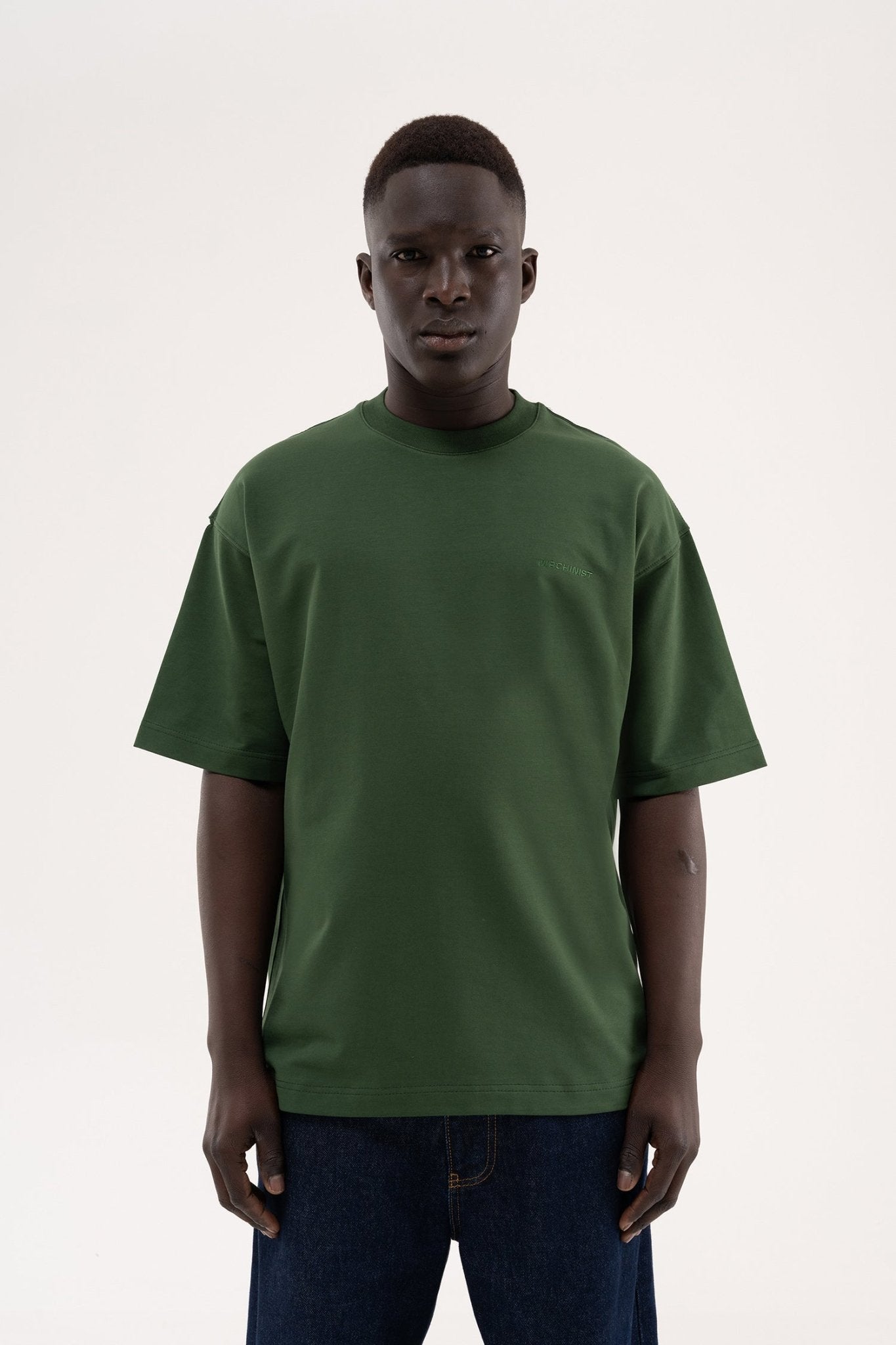 Erkek Basic Pamuklu Oversize Tişört Orman Yeşili
