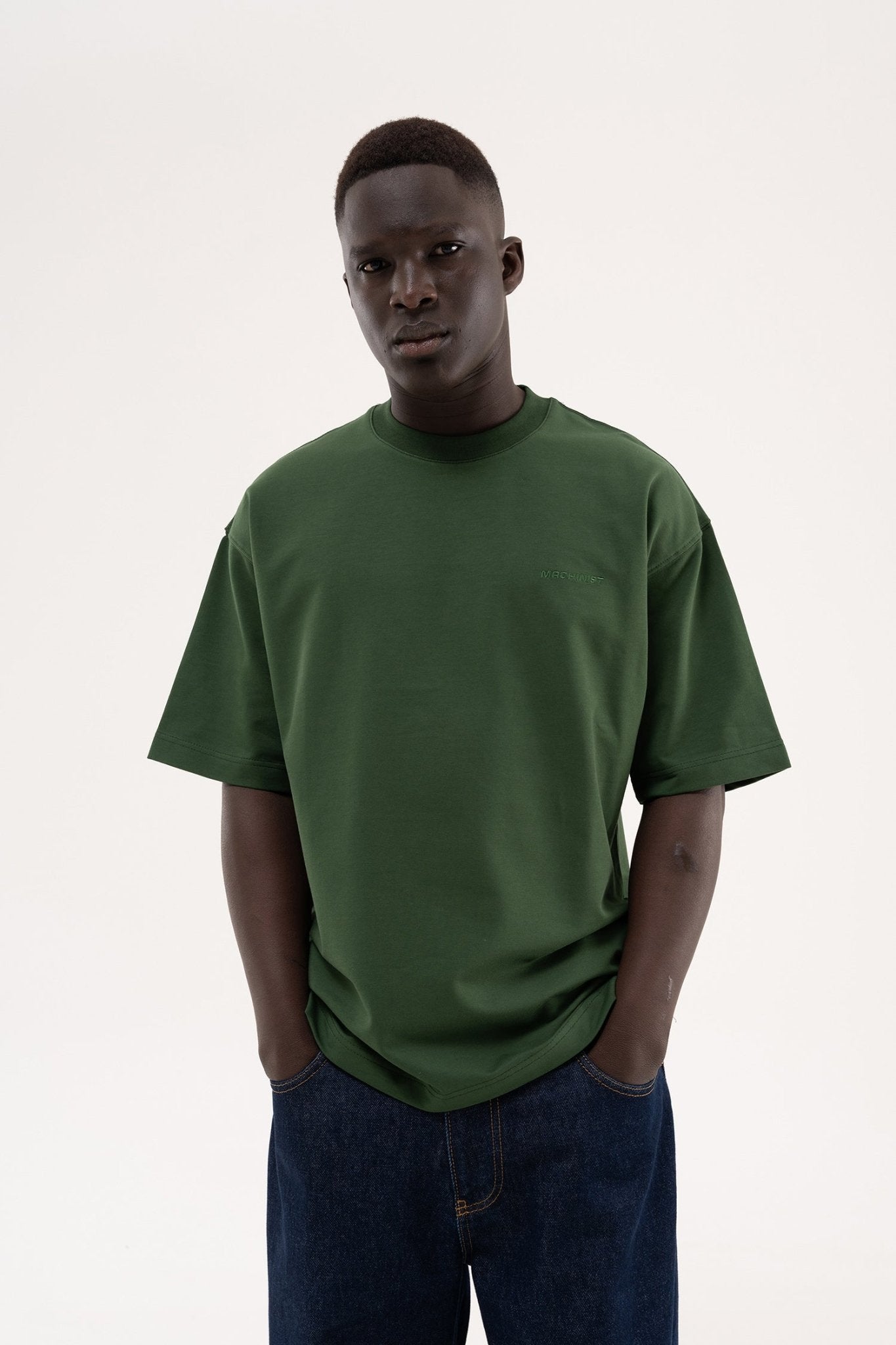 Erkek Basic Pamuklu Oversize Tişört Orman Yeşili
