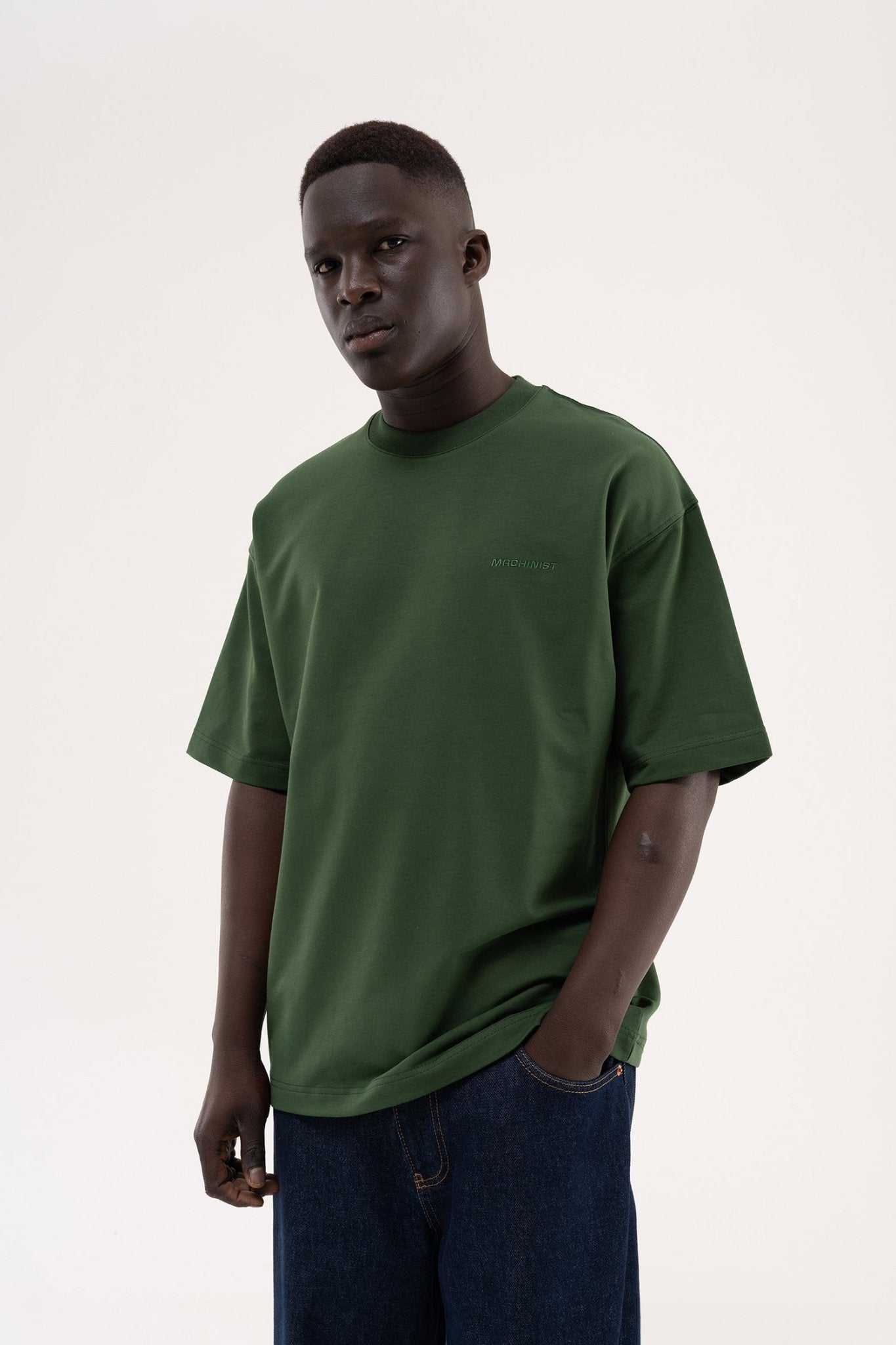Erkek Basic Pamuklu Oversize Tişört Orman Yeşili