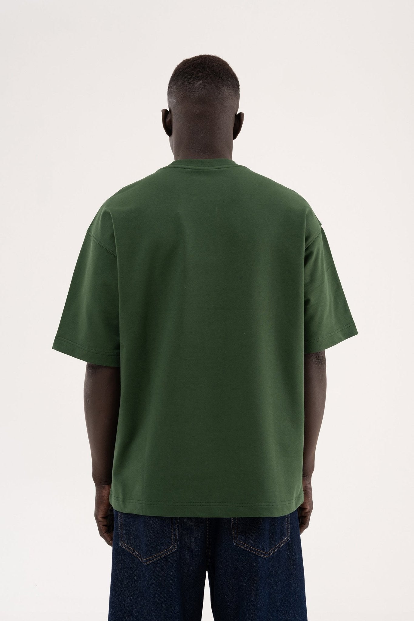 Erkek Basic Pamuklu Oversize Tişört Orman Yeşili